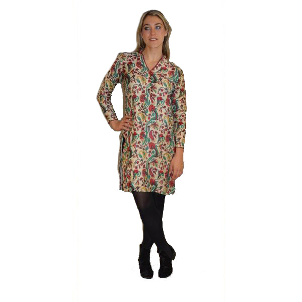 Wool & cotton flowered kurta dress - Vintage India NYC