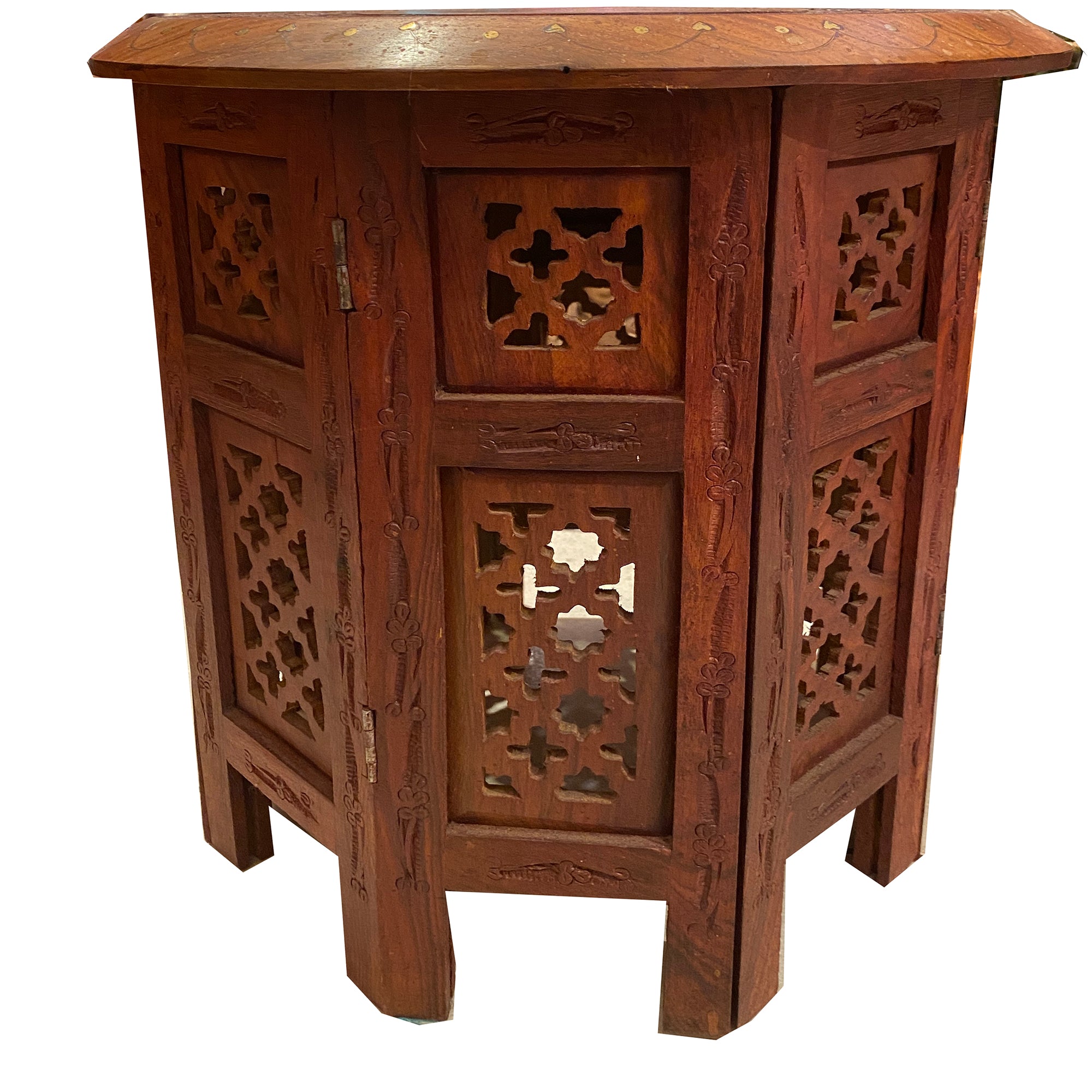 Hand Carved Wooden Side Table - Vintage India NYC