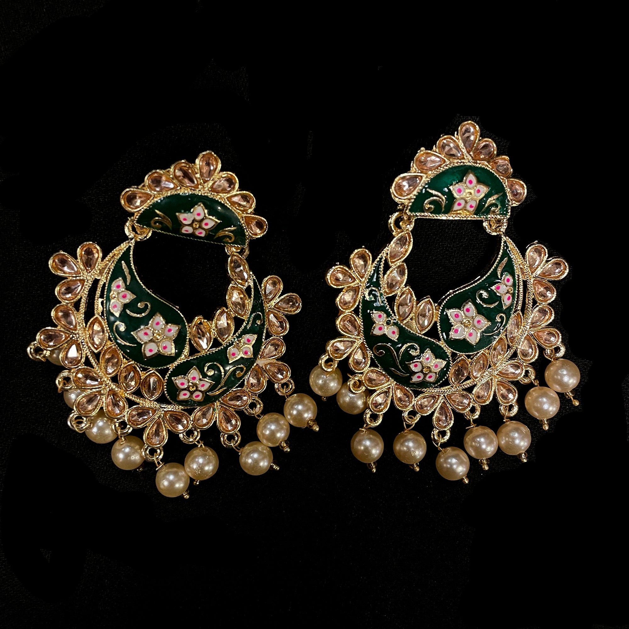 Chandbali Enamel Earrings-3 Colors - Vintage India NYC