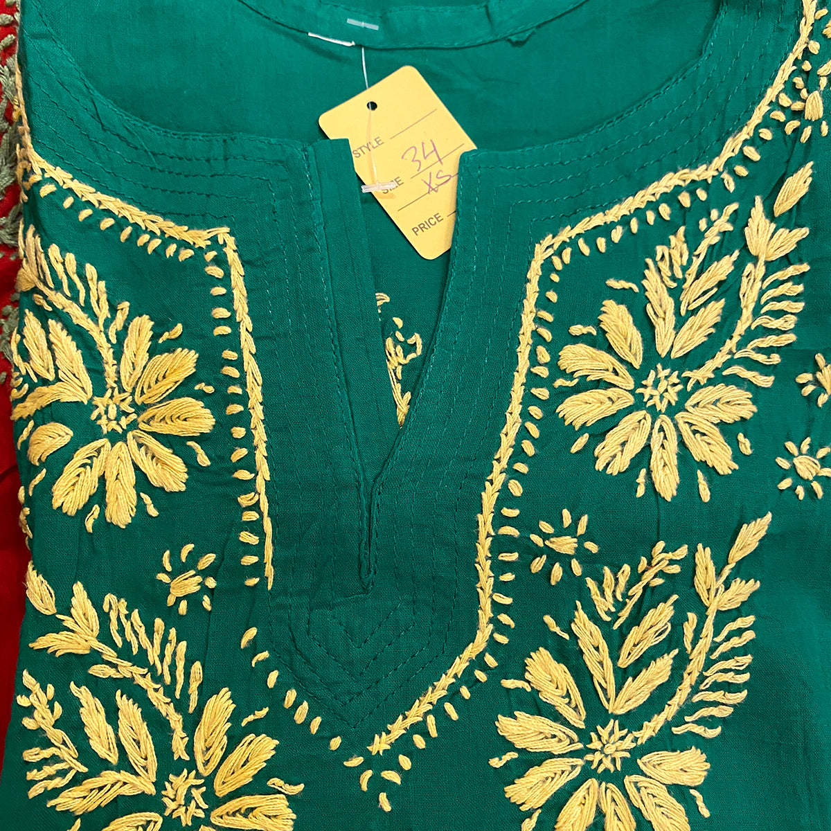AR Short Embroidered Cotton Tunic Kurti-XS - Vintage India NYC