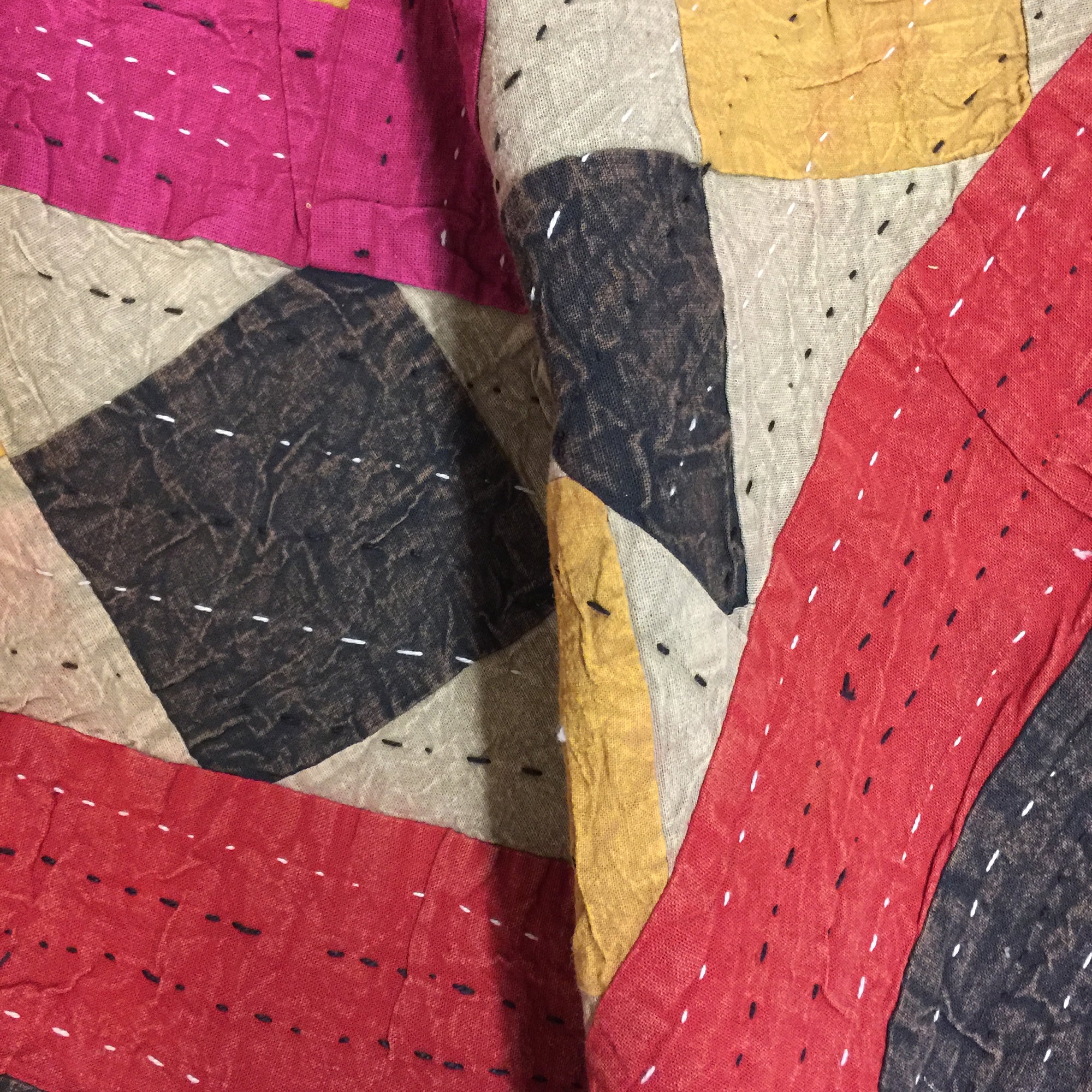 Checkered Patchwork Kantha Quilt-6 colors - Vintage India NYC