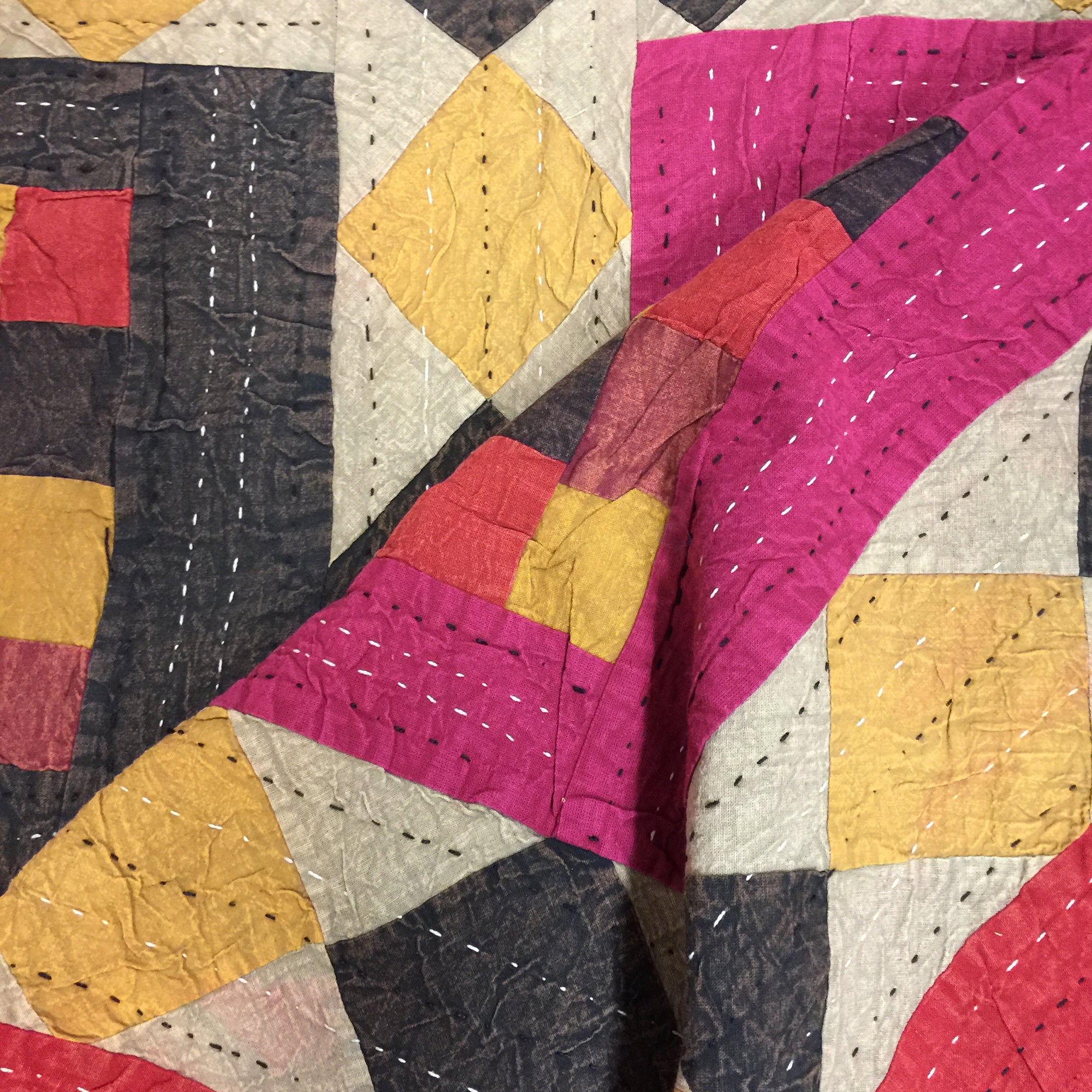 Checkered Patchwork Kantha Quilt-6 colors - Vintage India NYC