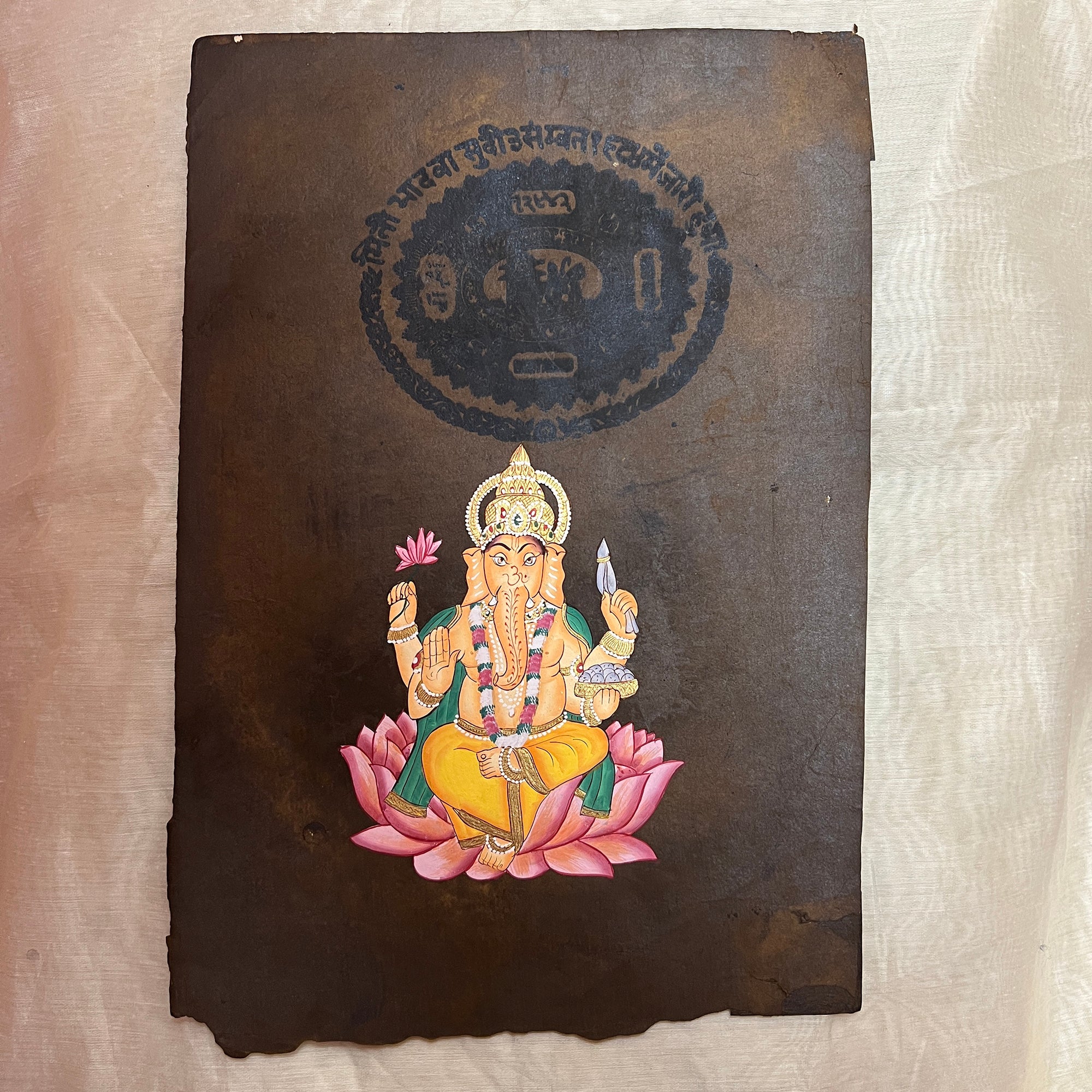 Vintage Hand Painted Seated Ganesh Paintings - Vintage India NYC