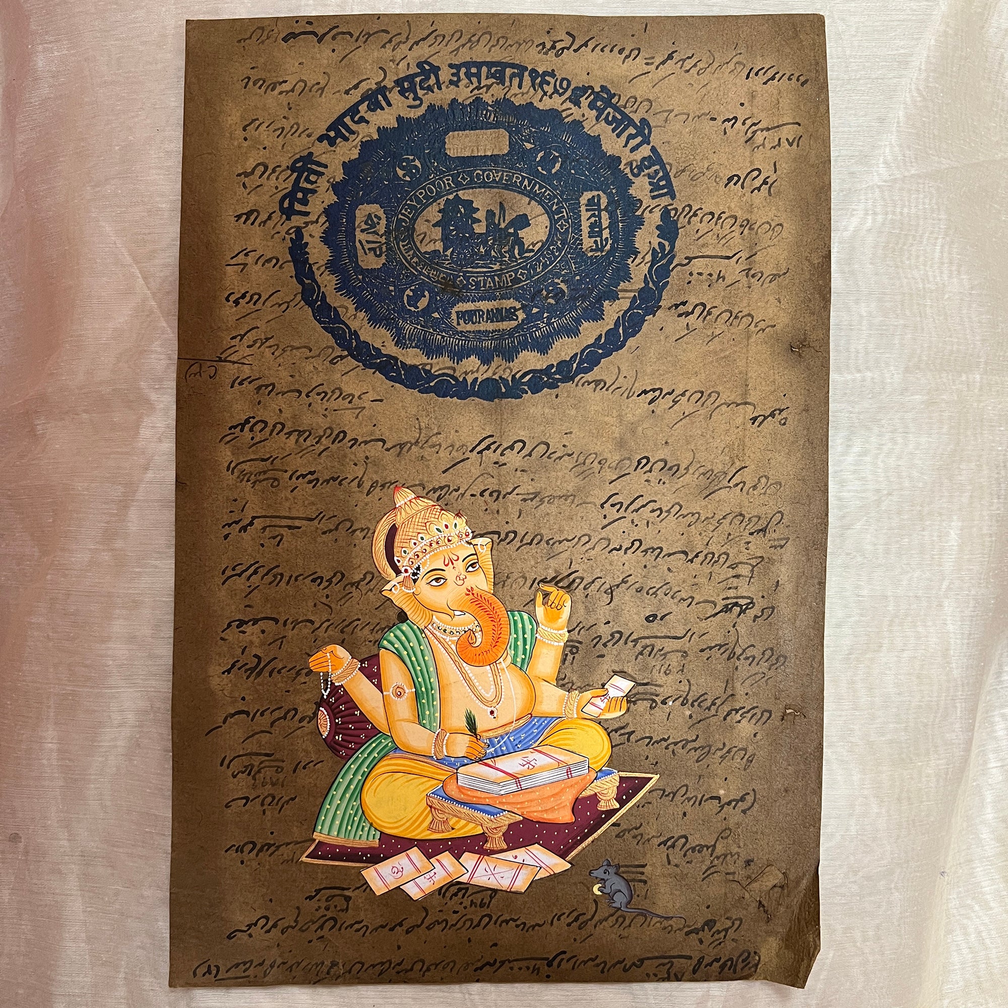 Vintage Hand Painted Seated Ganesh Paintings - Vintage India NYC