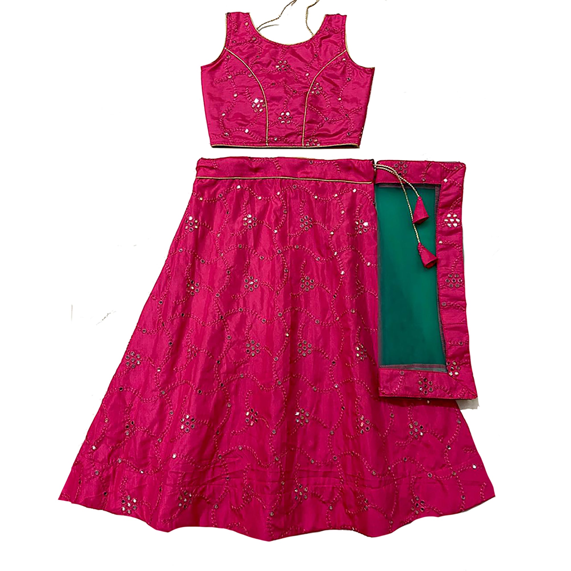 Girls Pink Mirror Lehenga Set - Vintage India NYC