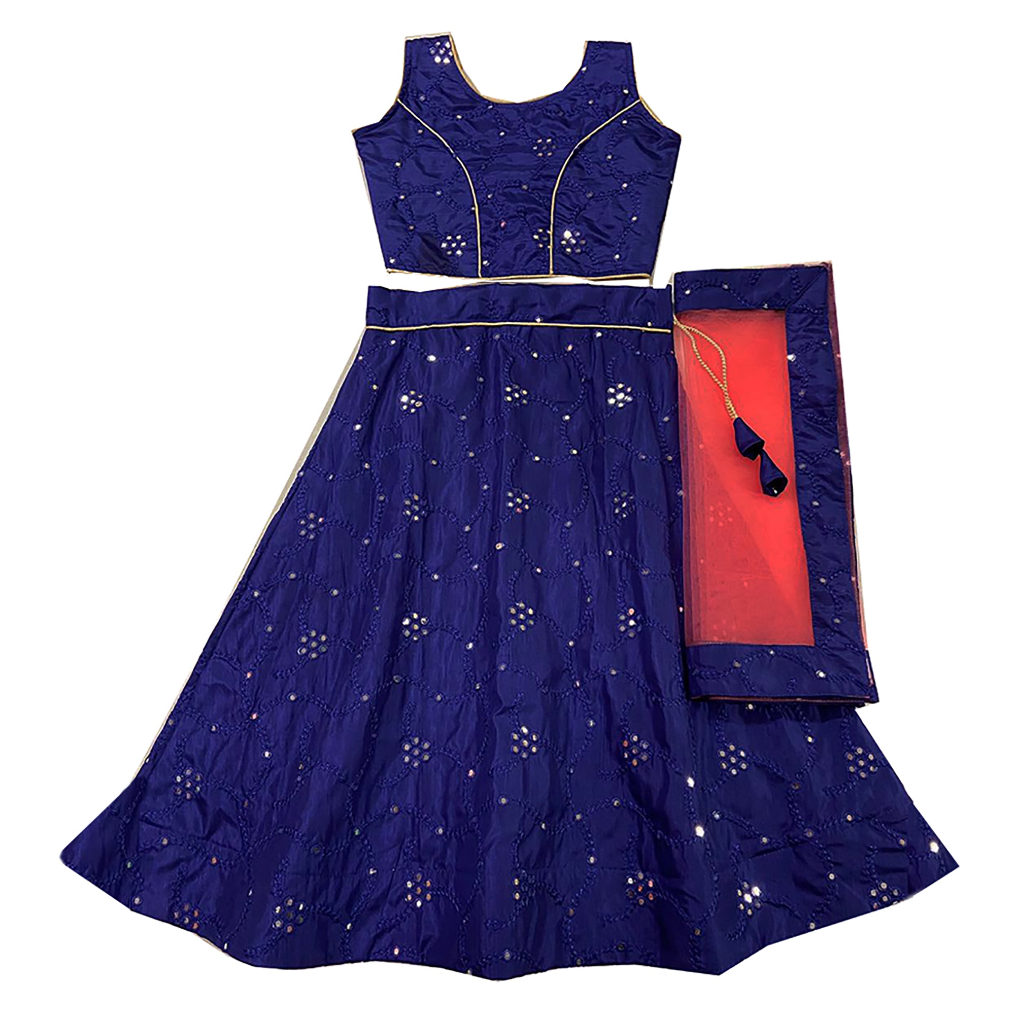 Girls Navy Blue Mirror Lehenga Set - Vintage India NYC