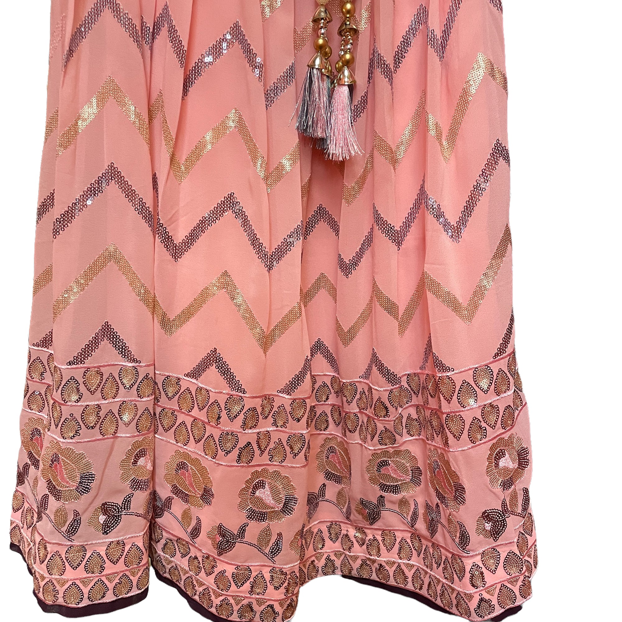 Girls Pink Blush Sequin Lehenga Set - Vintage India NYC