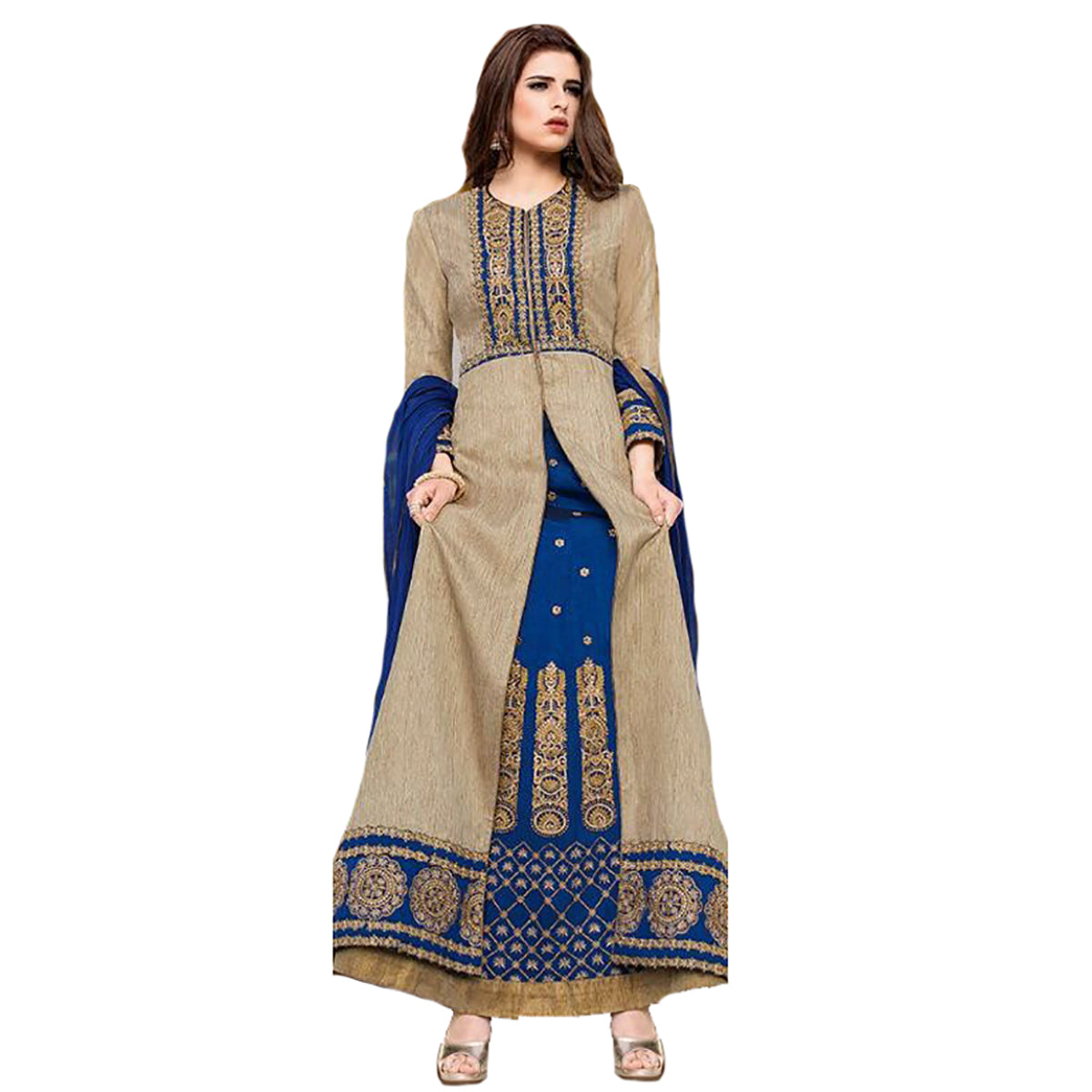 PK Gold and Blue Anarkali Gown - Vintage India NYC