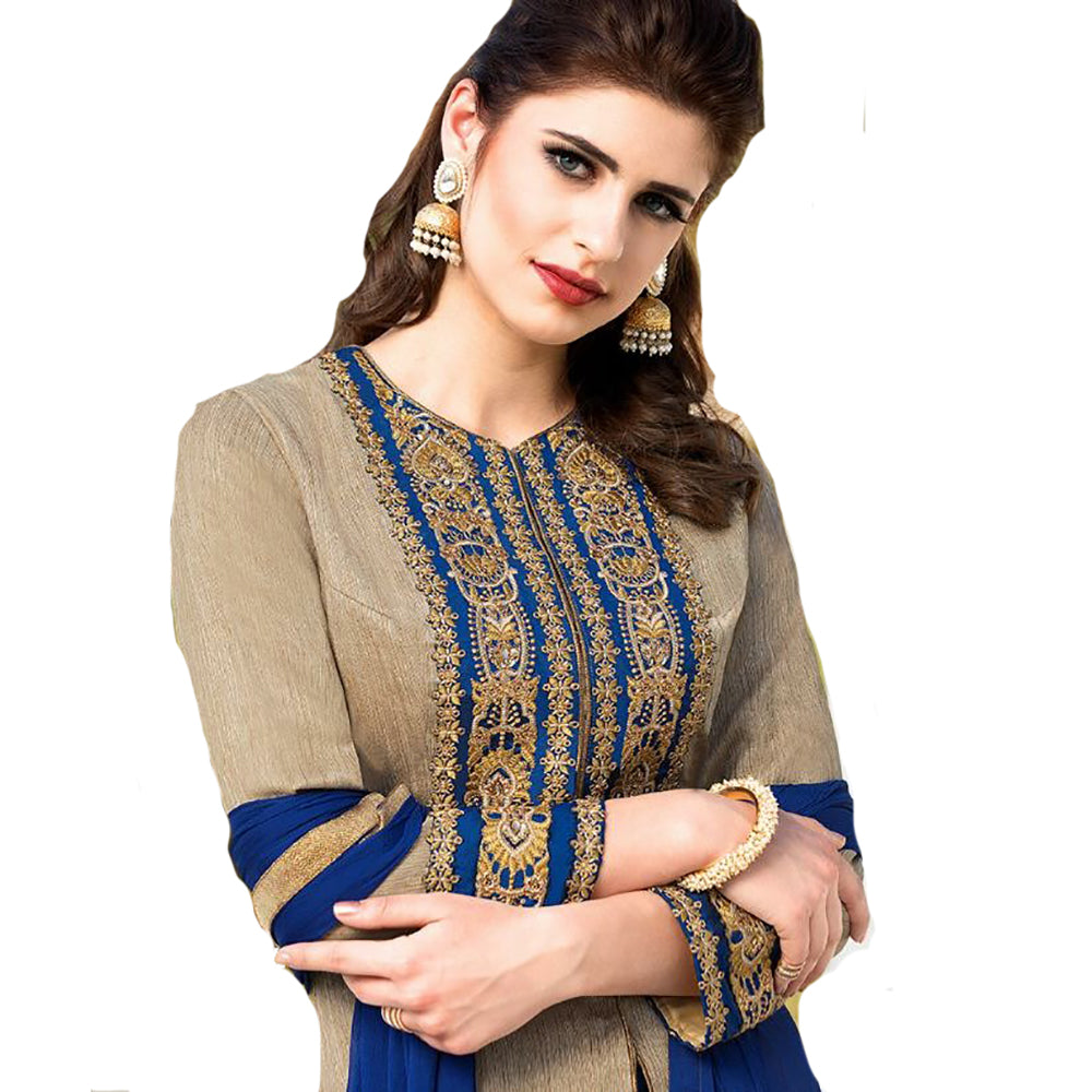 PK Gold and Blue Anarkali Gown - Vintage India NYC