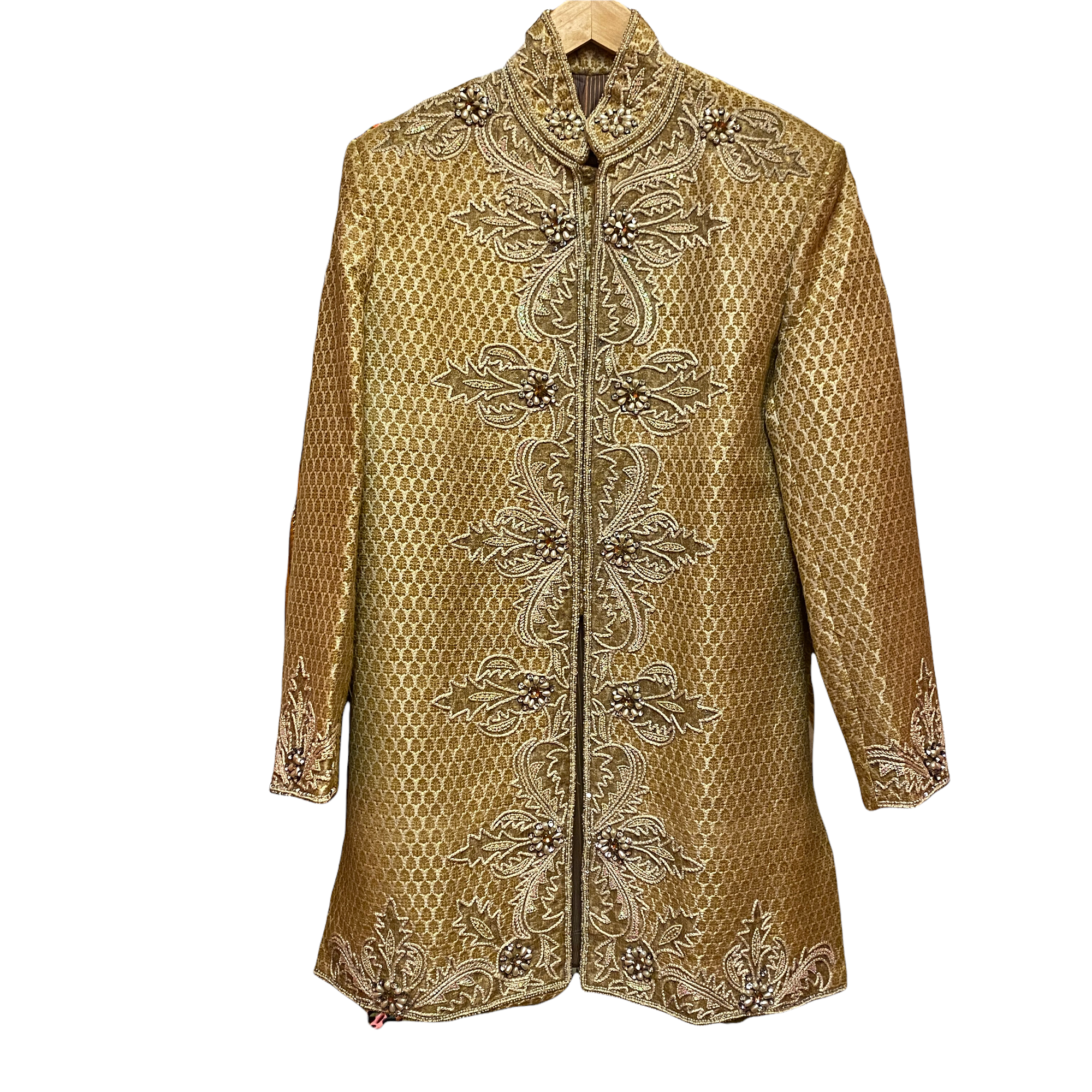 Gold Brocade Sherwani with Heavy Handwork - Vintage India NYC