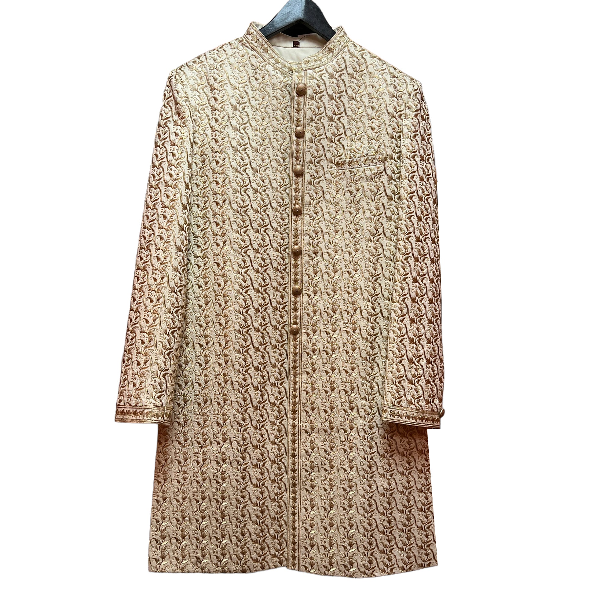 Cream & Gold Embroidered Sherwani - Vintage India NYC