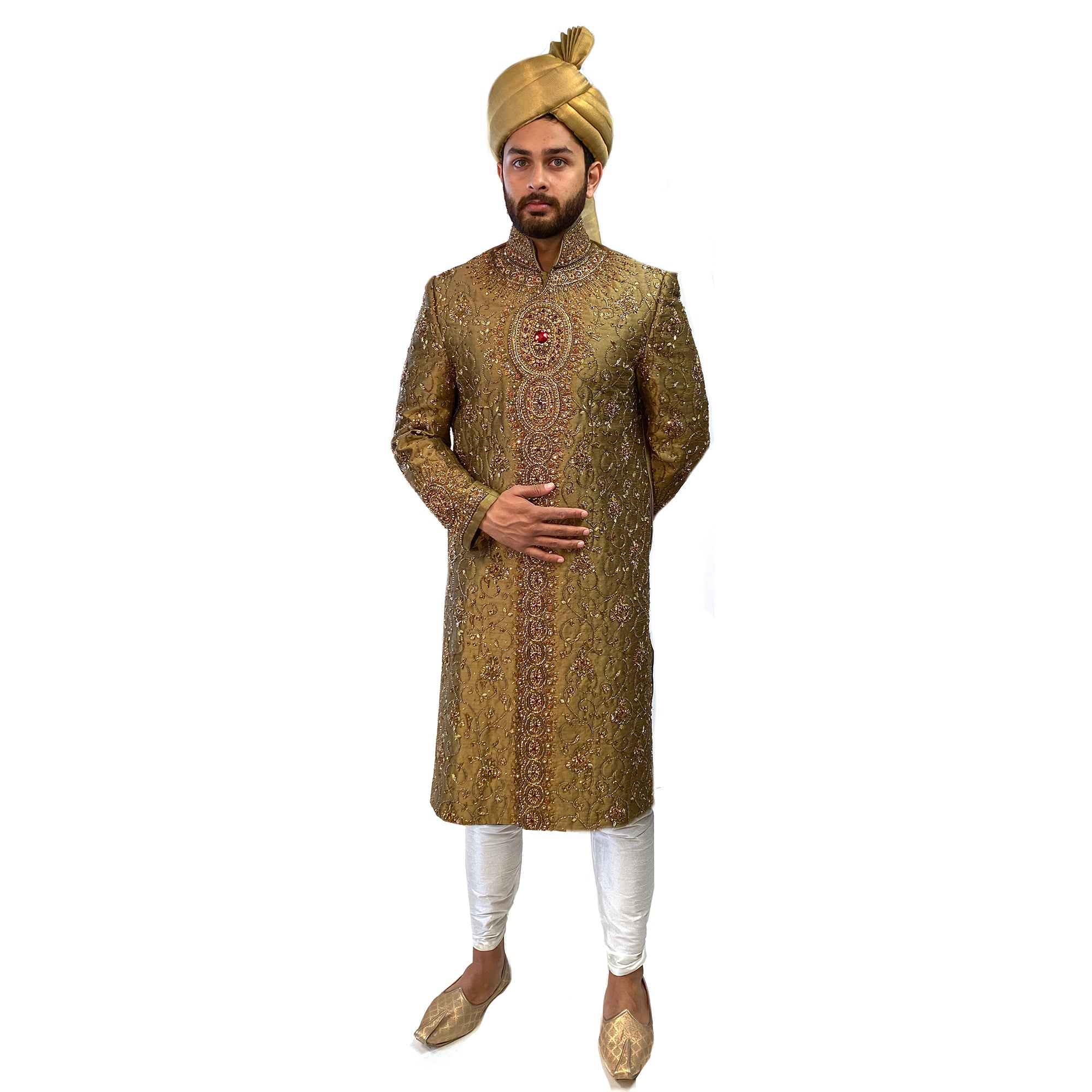 Dark Gold Formal Sherwani - Vintage India NYC