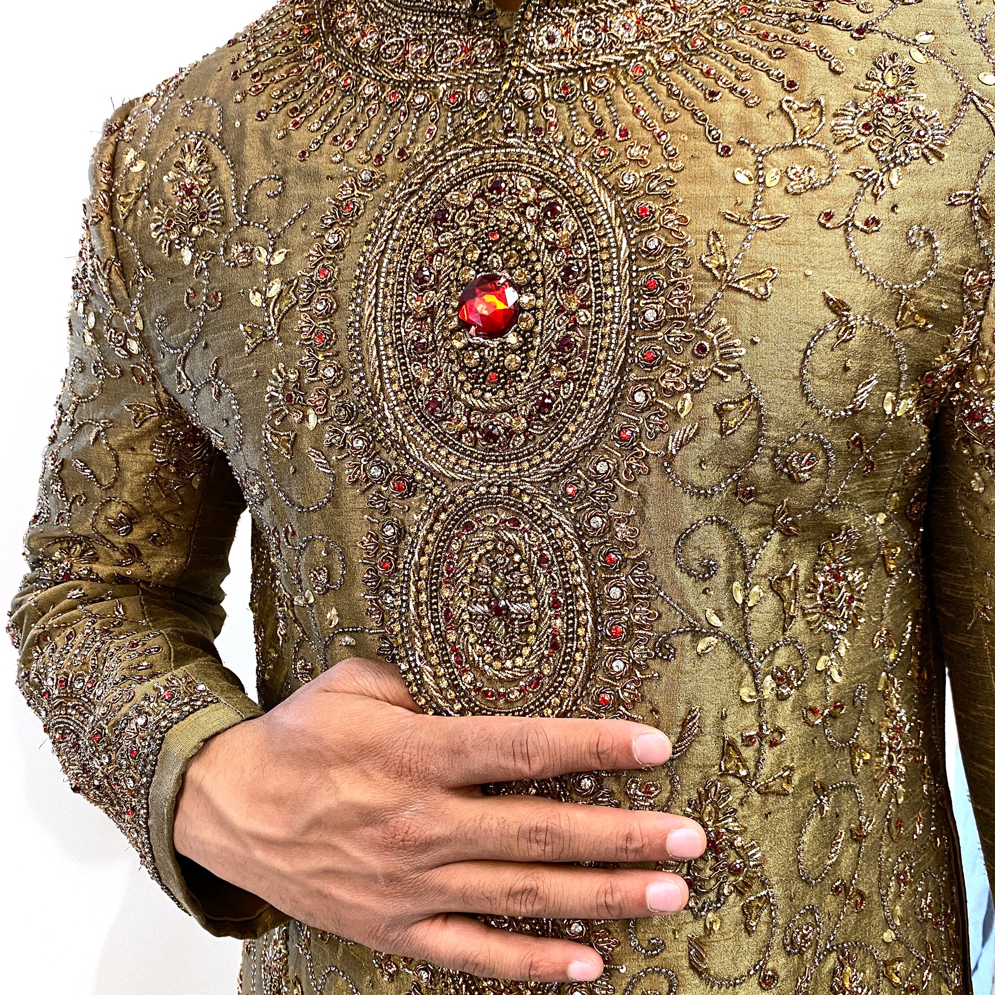 Dark Gold Formal Sherwani - Vintage India NYC