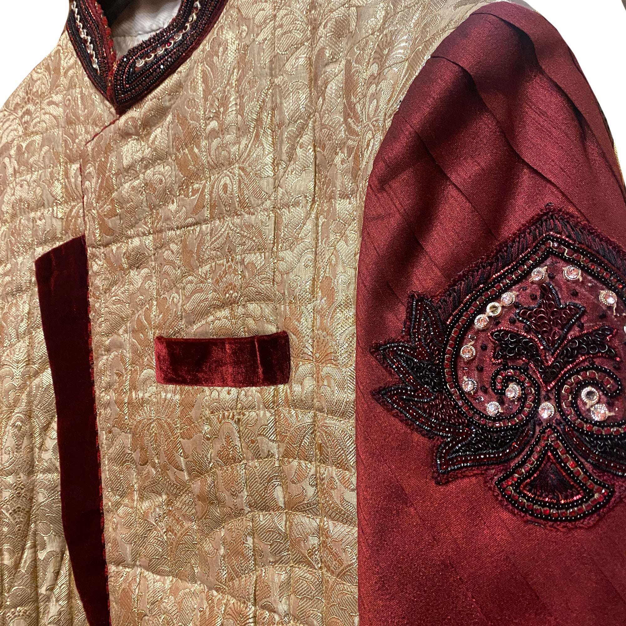 Gold Quilted Cross Chest Sherwani - Vintage India NYC