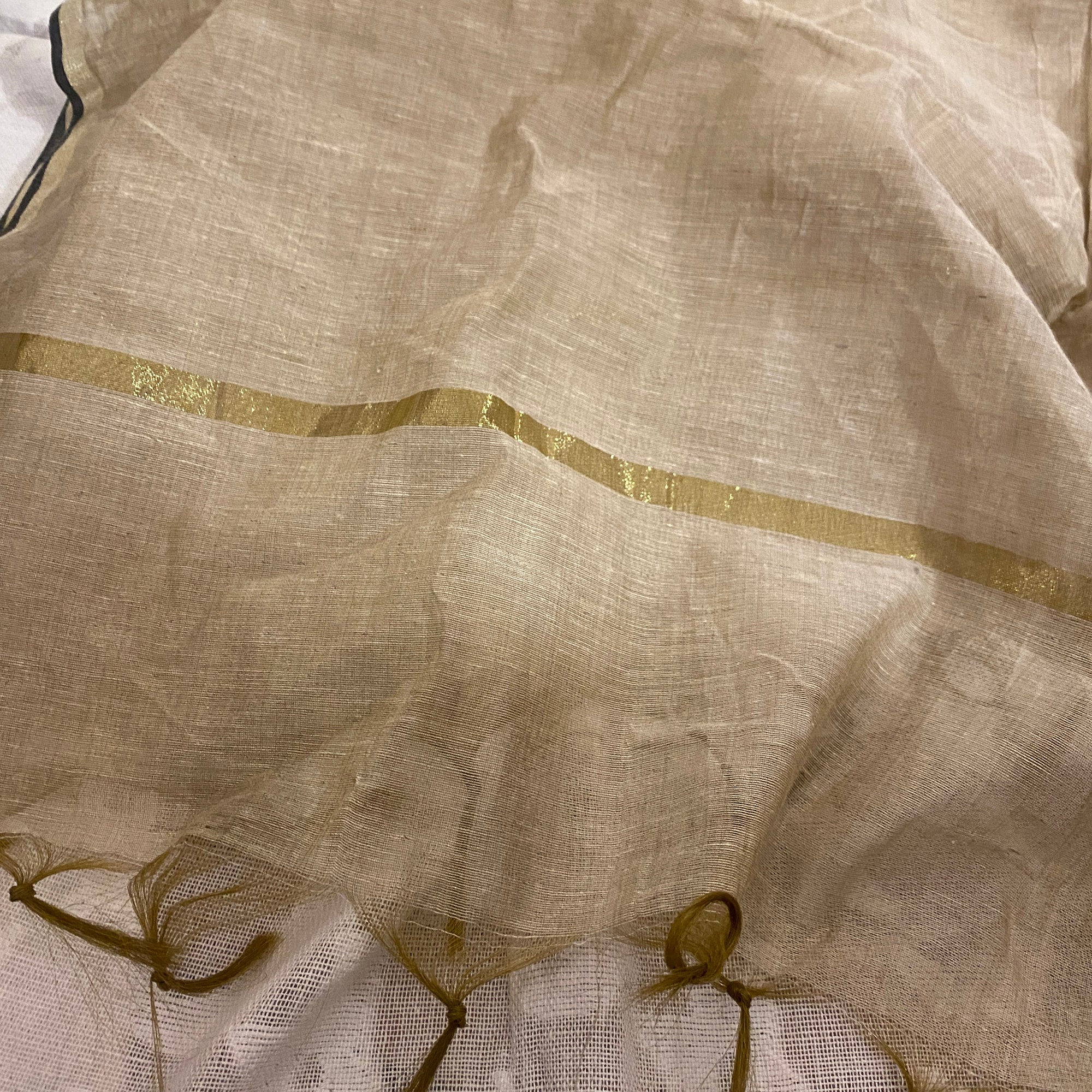 Tan Handwoven Cotton & Silk Dupatta - Vintage India NYC