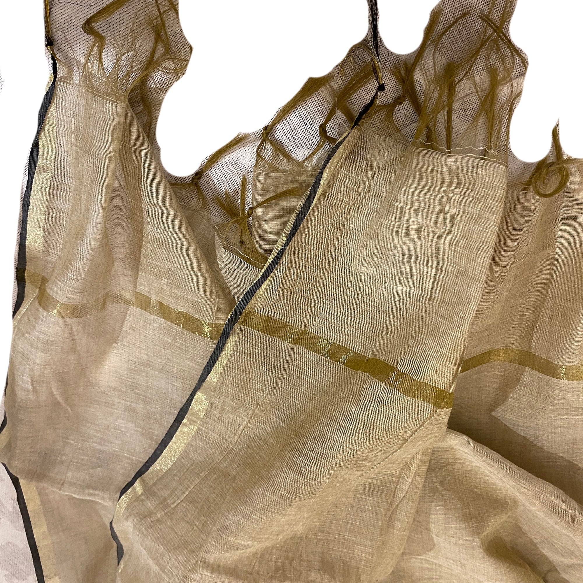 Tan Handwoven Cotton & Silk Dupatta - Vintage India NYC