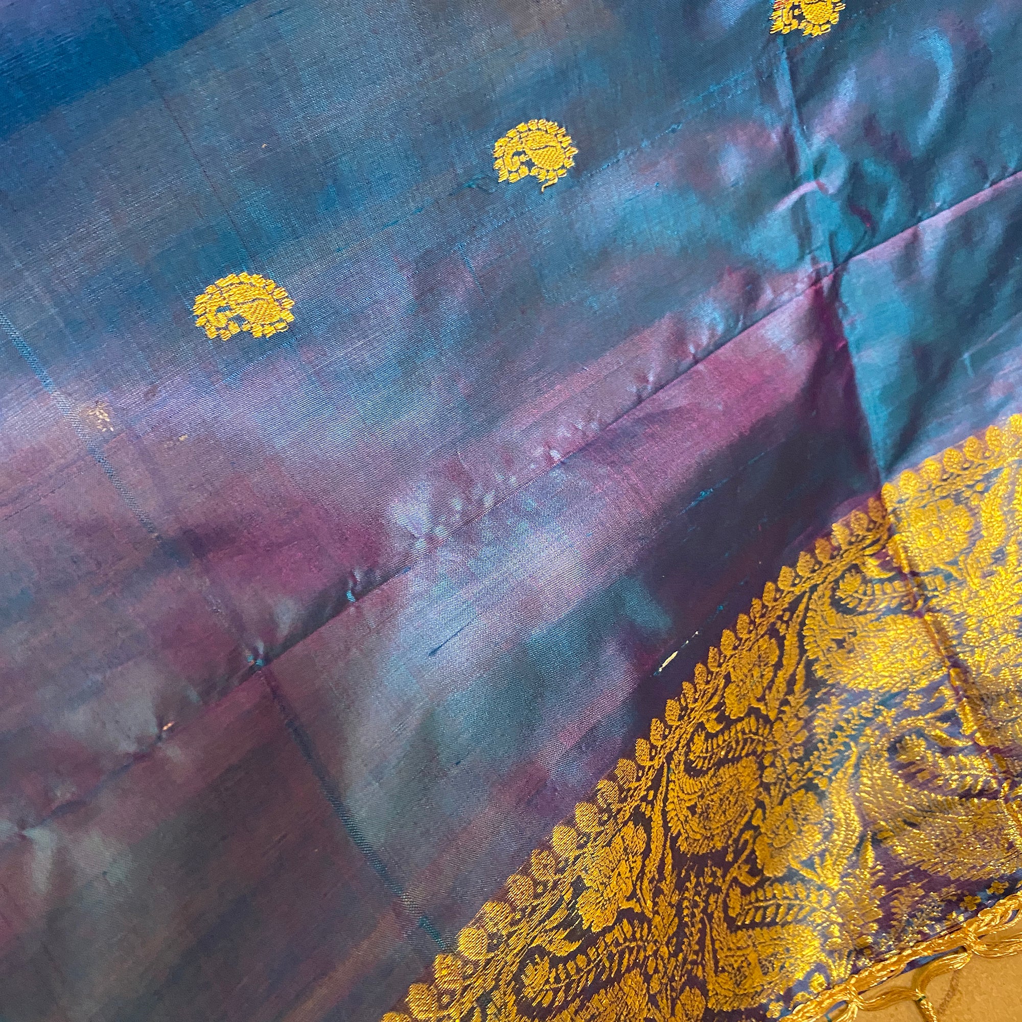 Handwoven Pure Silk and Gold Zari Dupatta Stoles-Many Colors - Vintage India NYC
