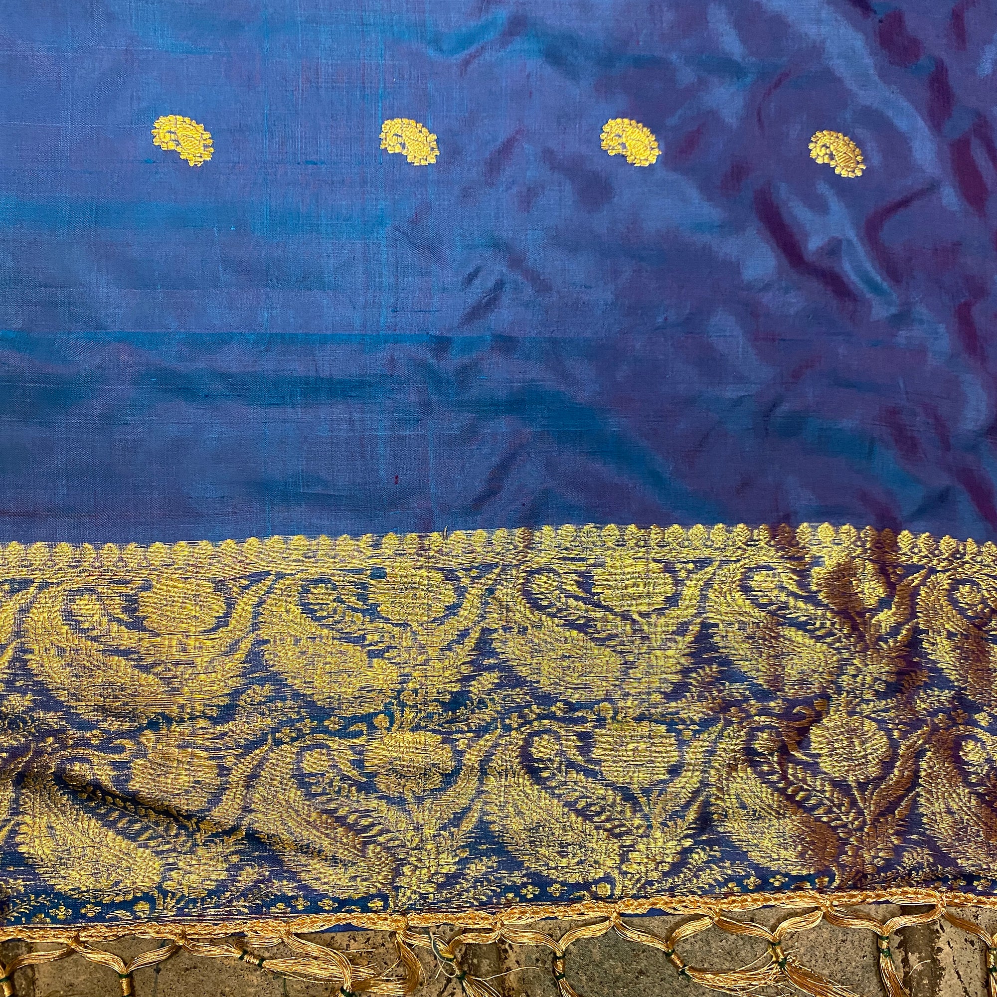 Handwoven Pure Silk and Gold Zari Dupatta Stoles-Many Colors - Vintage India NYC