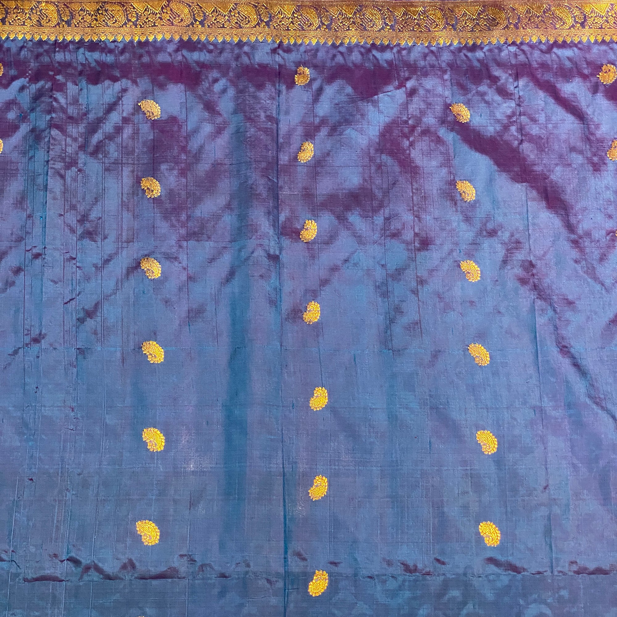 Handwoven Pure Silk and Gold Zari Dupatta Stoles-Many Colors - Vintage India NYC