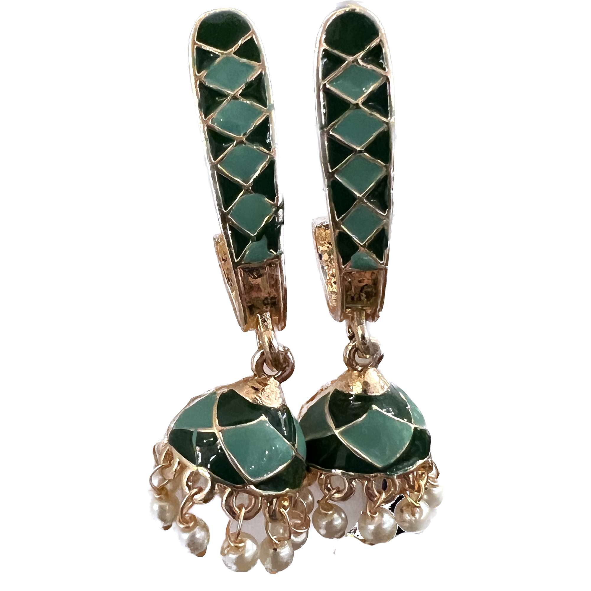 Green Enamel Jhumki Earrings- Many Styles - Vintage India NYC