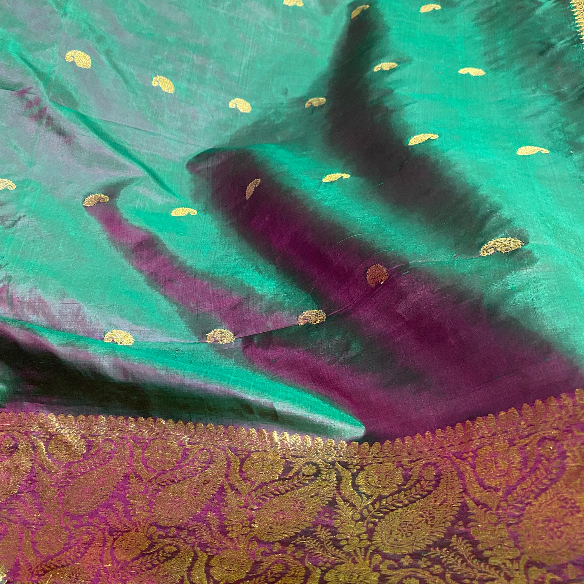Handwoven Pure Silk and Gold Zari Dupatta Stoles-Many Colors - Vintage India NYC
