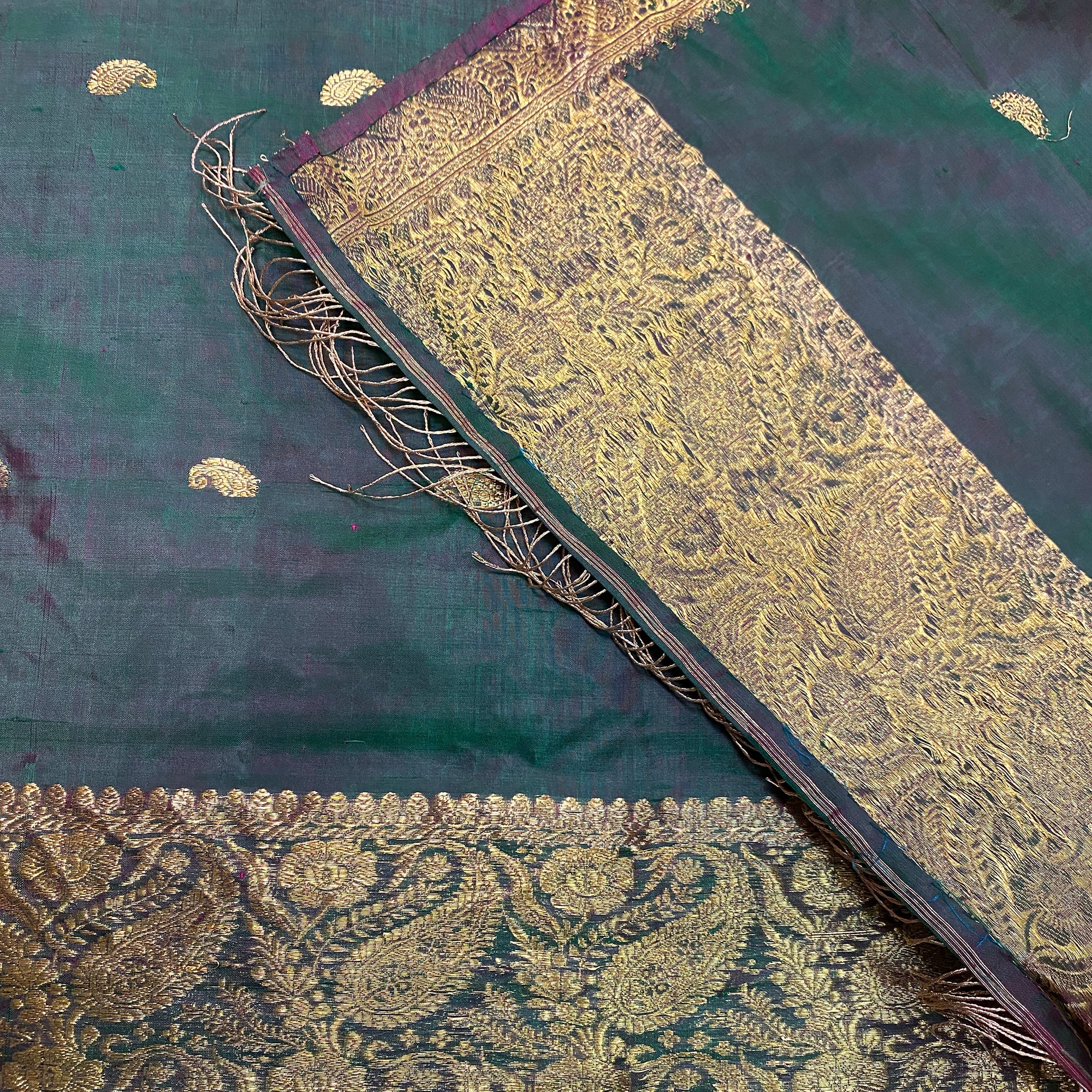 Handwoven Pure Silk and Gold Zari Dupatta Stoles-Many Colors - Vintage India NYC