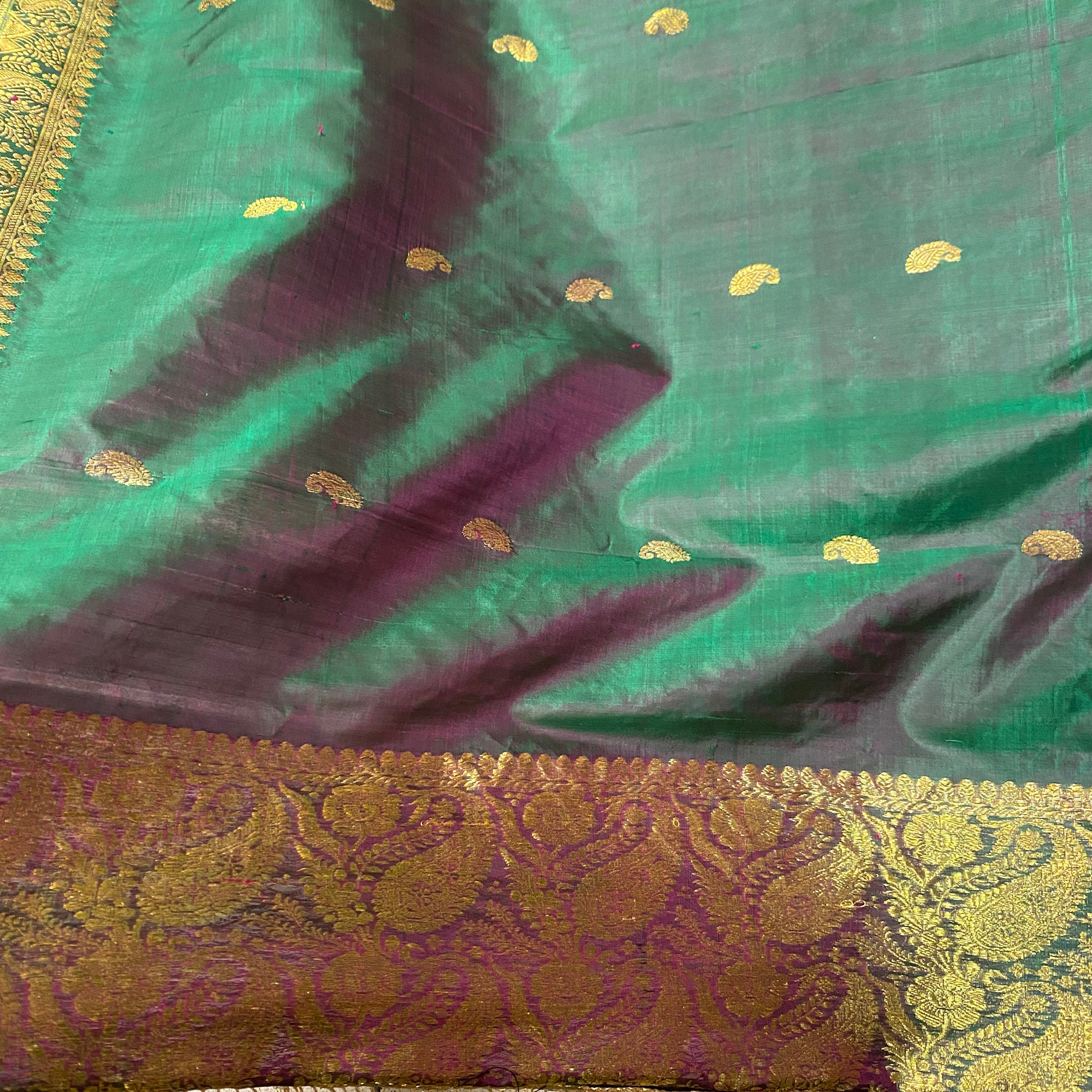 Handwoven Pure Silk and Gold Zari Dupatta Stoles-Many Colors - Vintage India NYC
