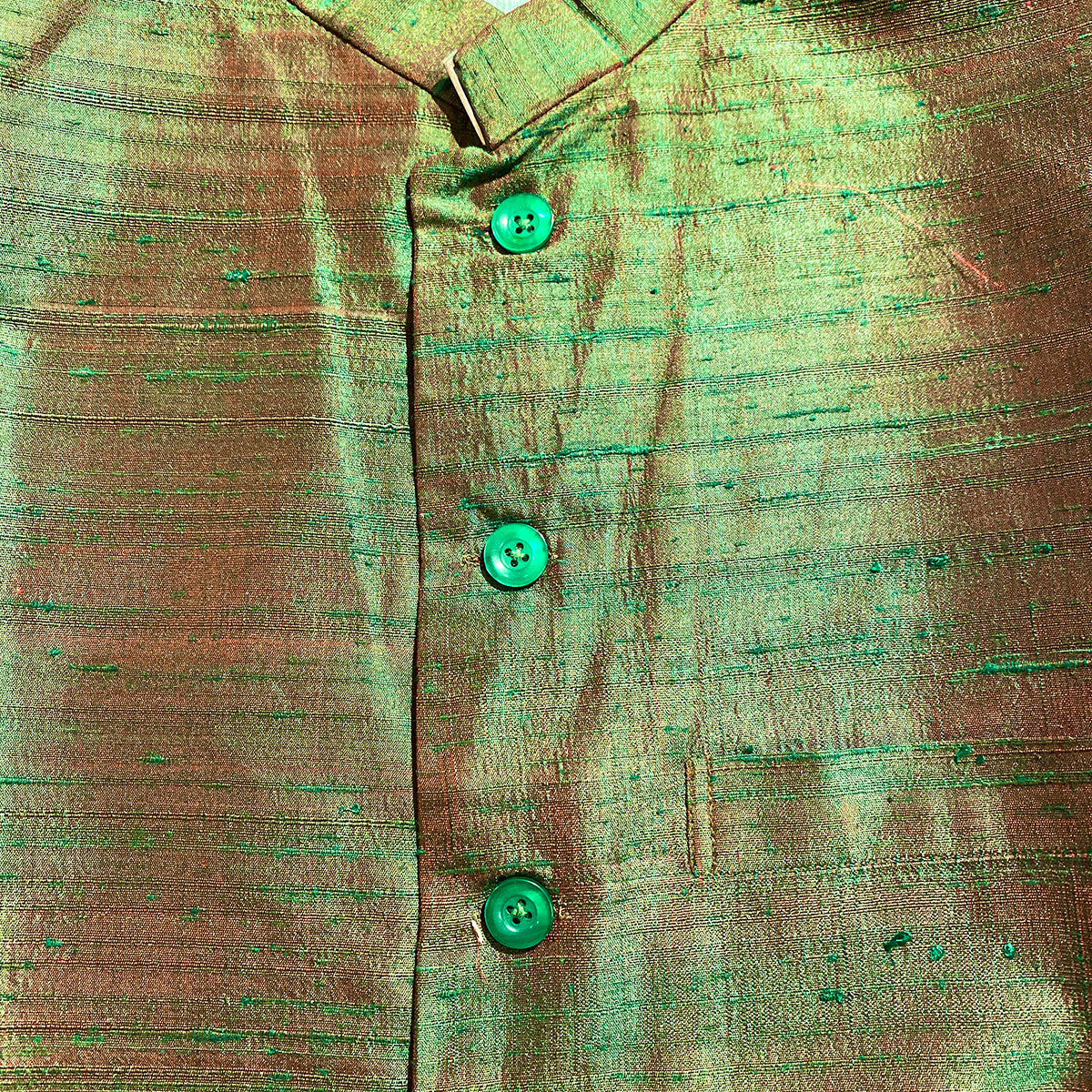 Irridescent Green Khadi Raw Silk Vest - Vintage India NYC