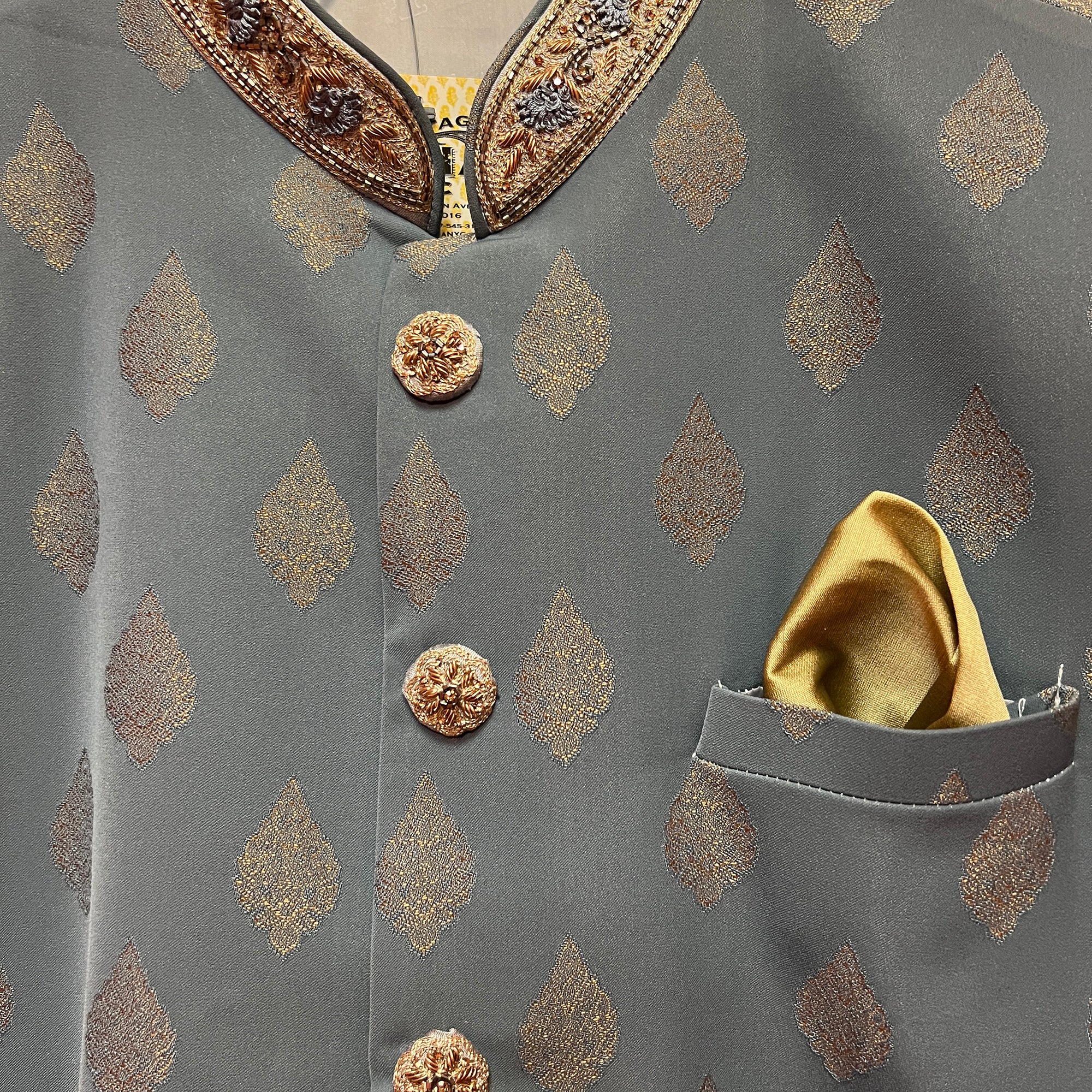 YD Grey Brocade Sherwani - Vintage India NYC