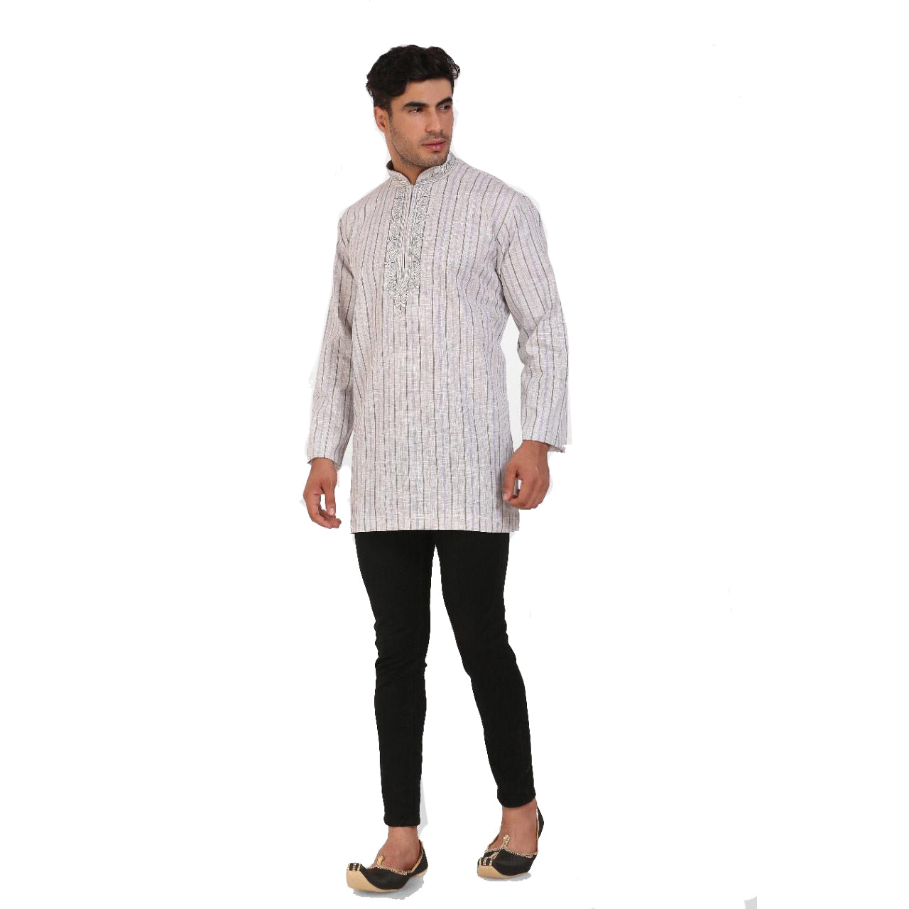 DT Grey & White Cotton Short Kurta - Vintage India NYC