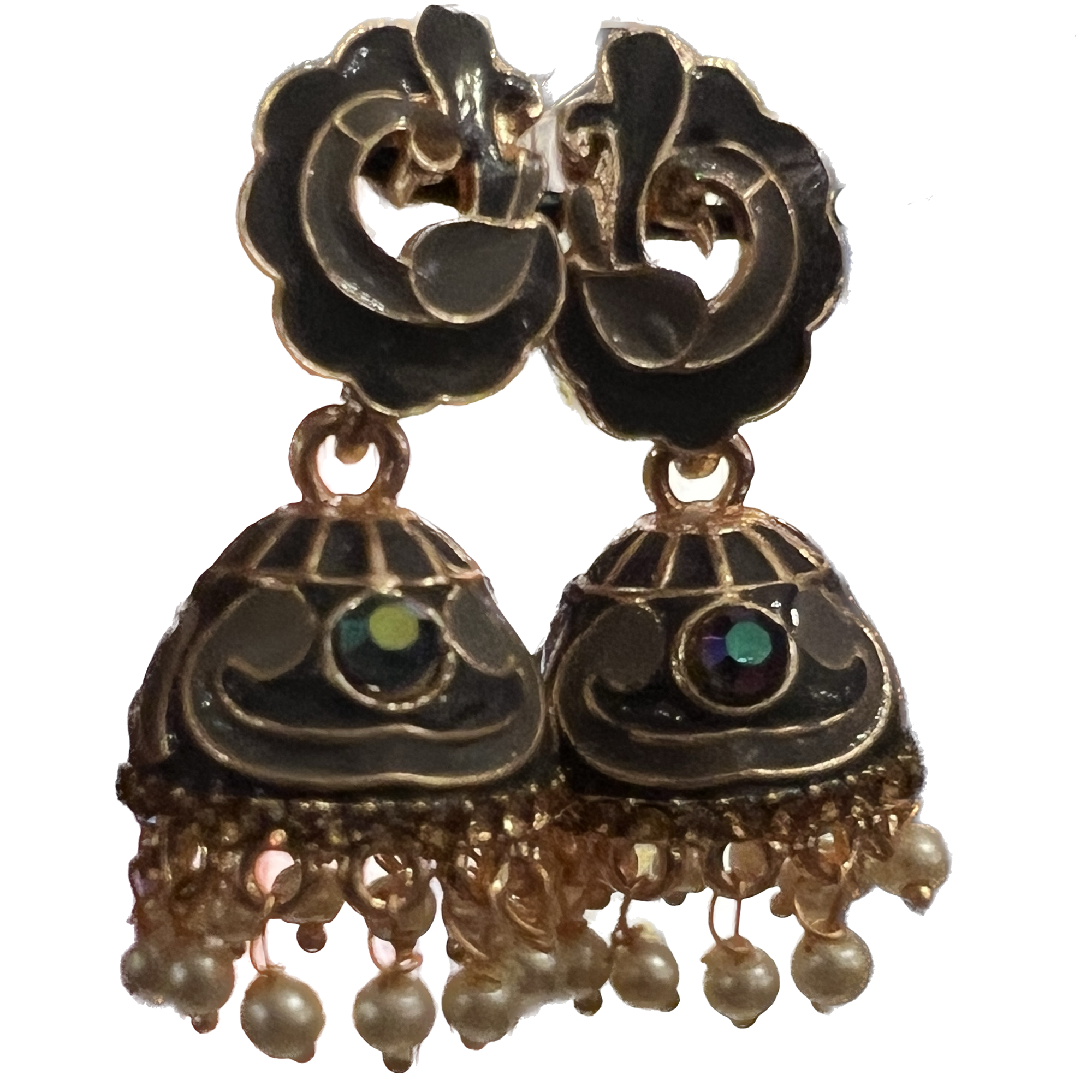 Grey Enamel Jhumki Earrings- Many Styles - Vintage India NYC