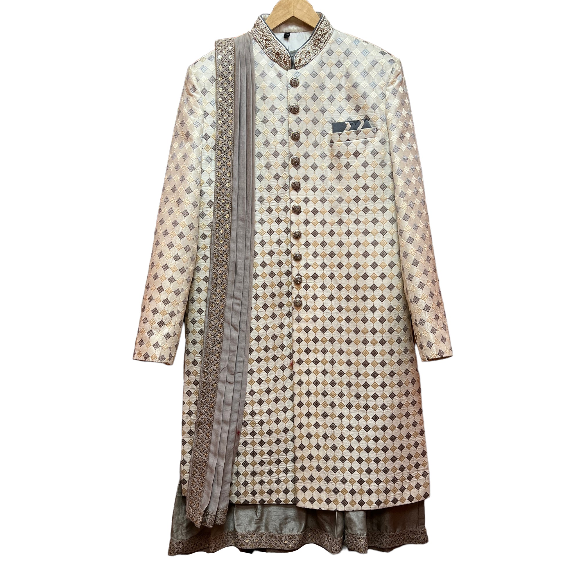 Silver & Gold Embroidered Sherwani - Vintage India NYC