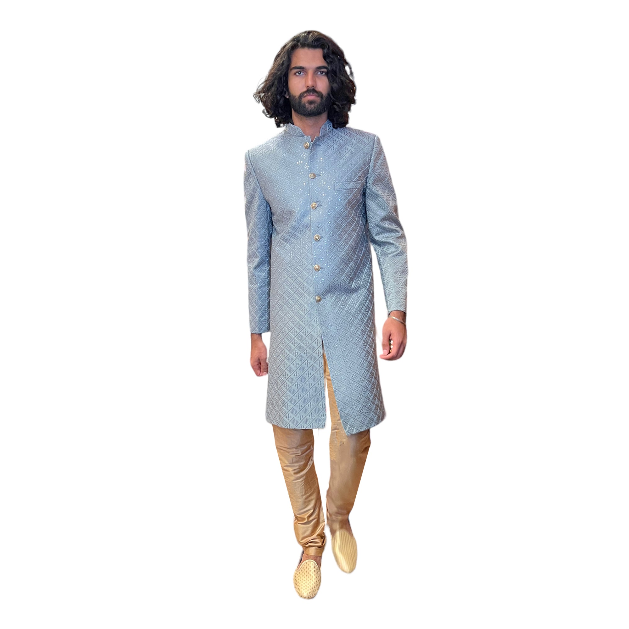 Silver Lucknowi Sherwani - Vintage India NYC