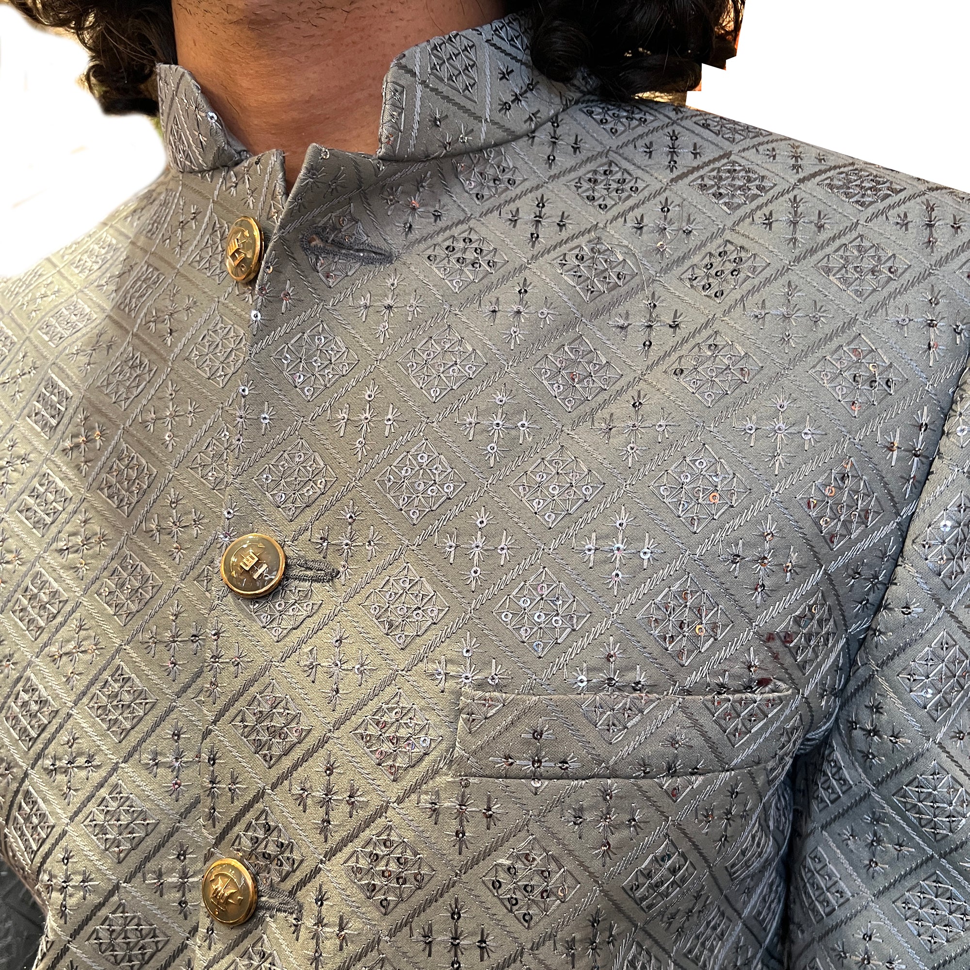 Silver Lucknowi Sherwani - Vintage India NYC