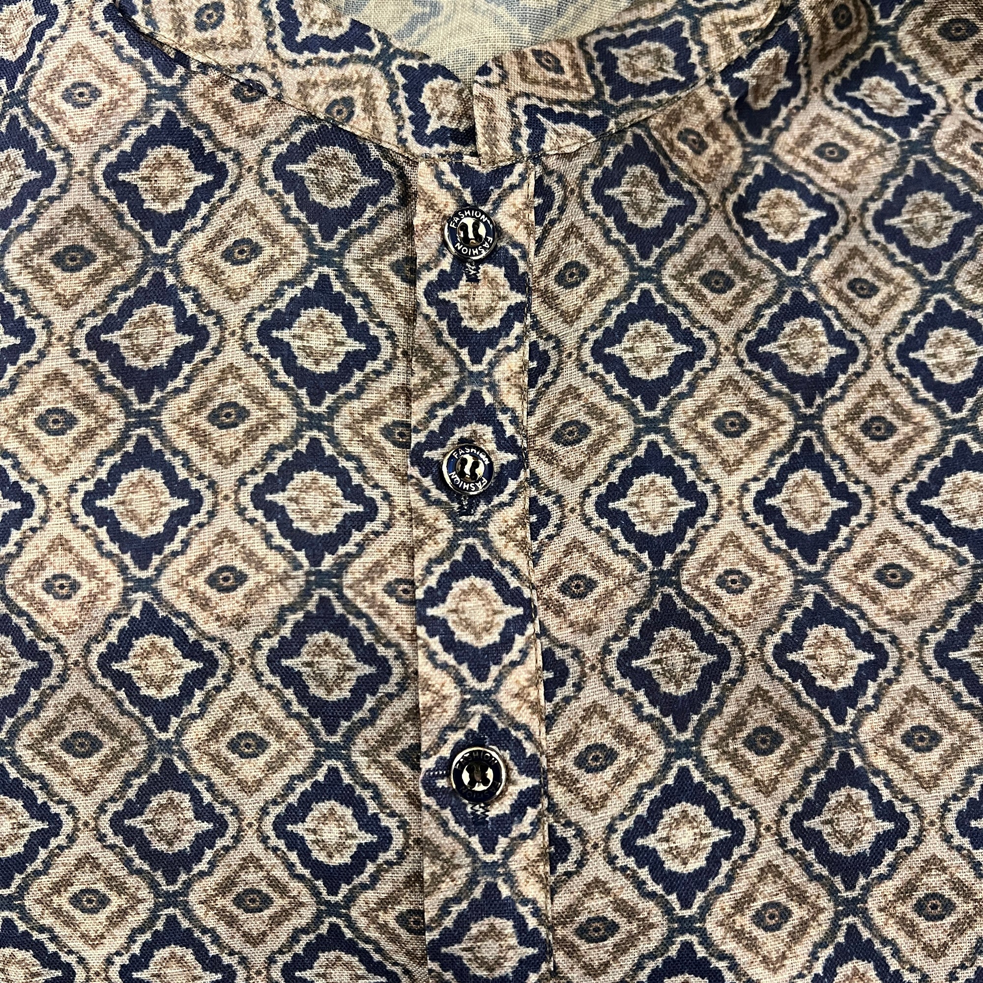 YD Grey & Navy Print Kurta - Vintage India NYC
