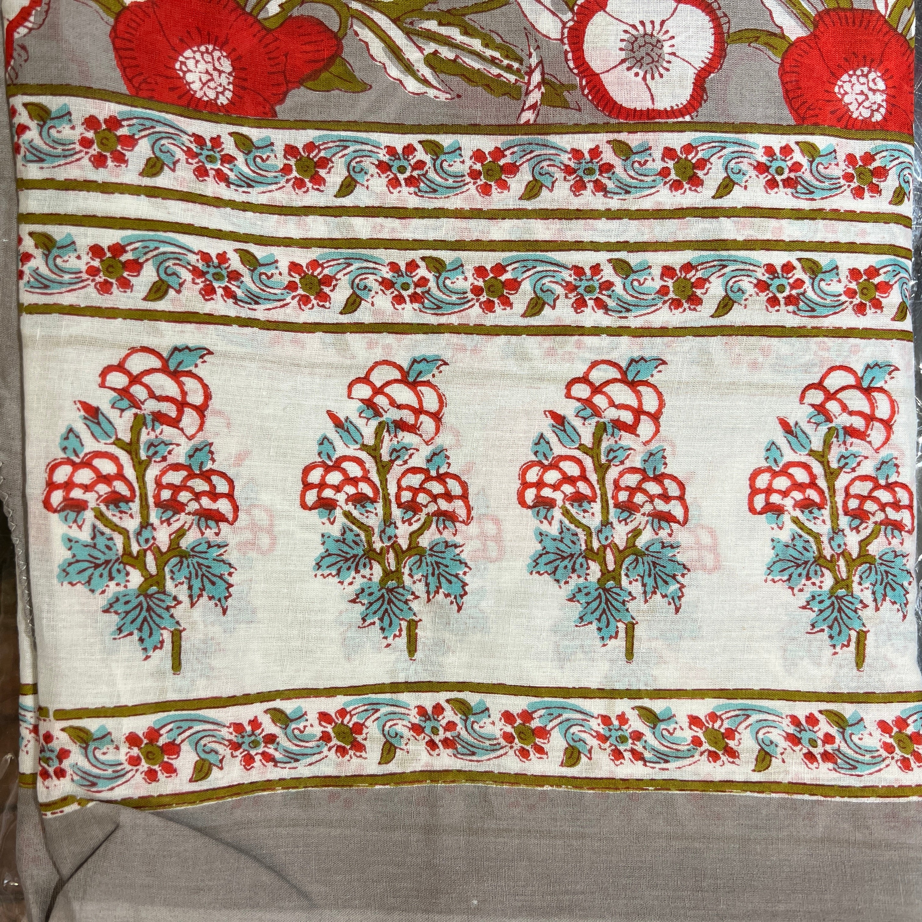 Hand Blockprint Sarong/Scarf- Grey Pink - Vintage India NYC