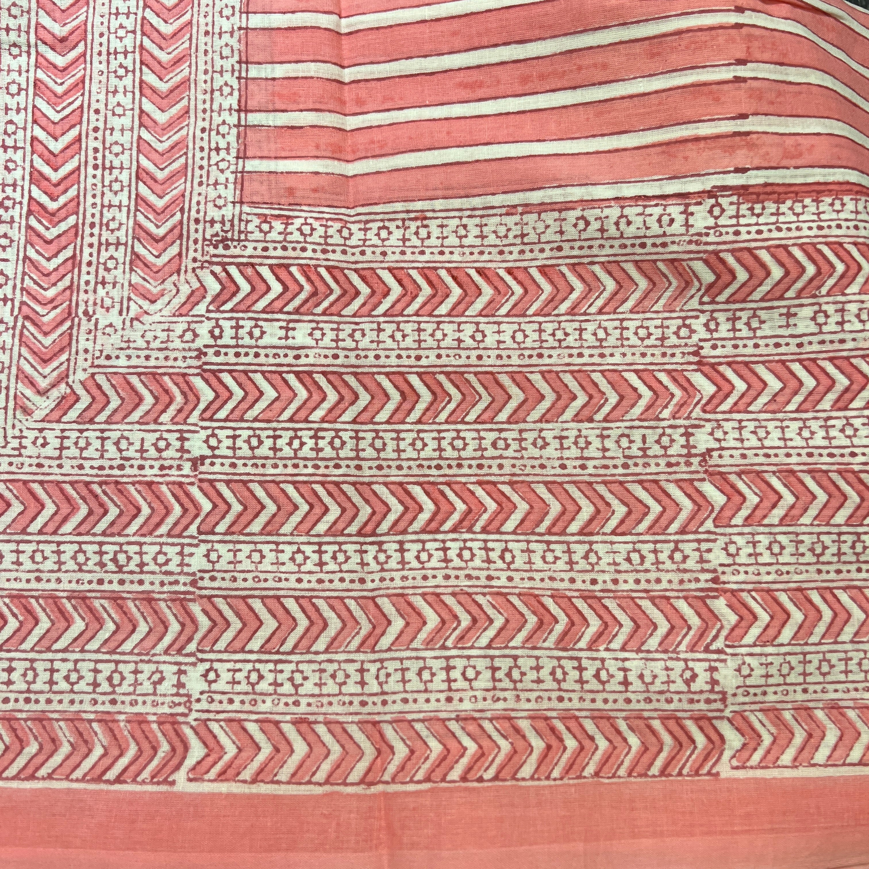 Hand Blockprint Sarong/Scarf- Grey Pink - Vintage India NYC