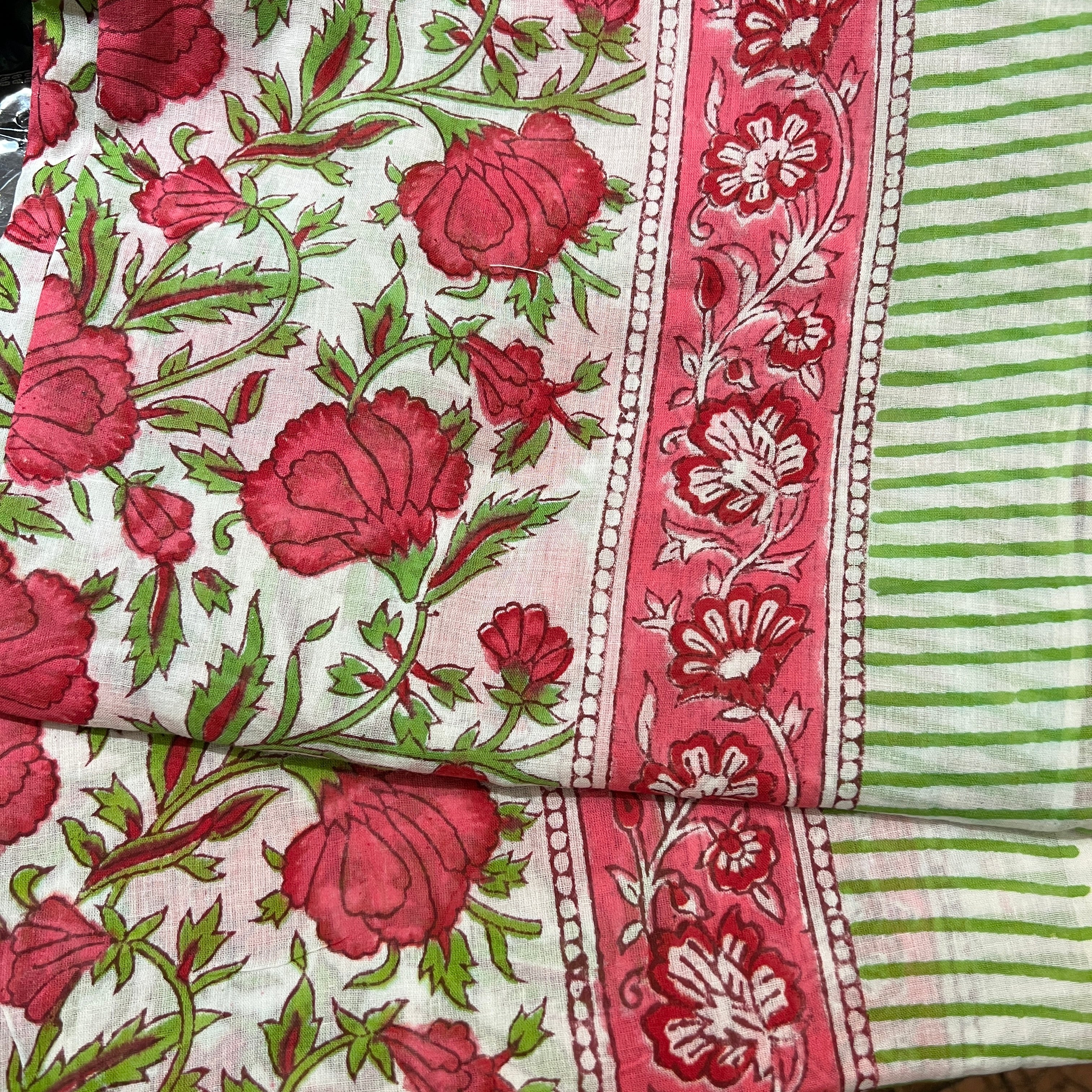 Hand Blockprint Sarong/Scarf- Grey Pink - Vintage India NYC