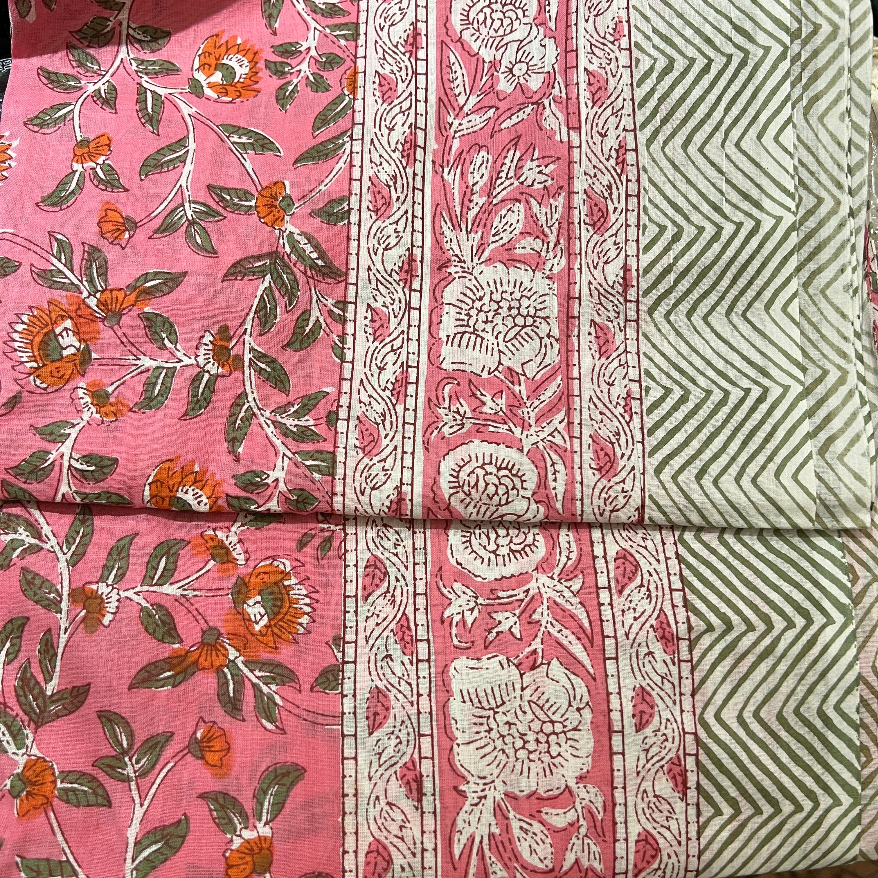 Hand Blockprint Sarong/Scarf- Grey Pink - Vintage India NYC