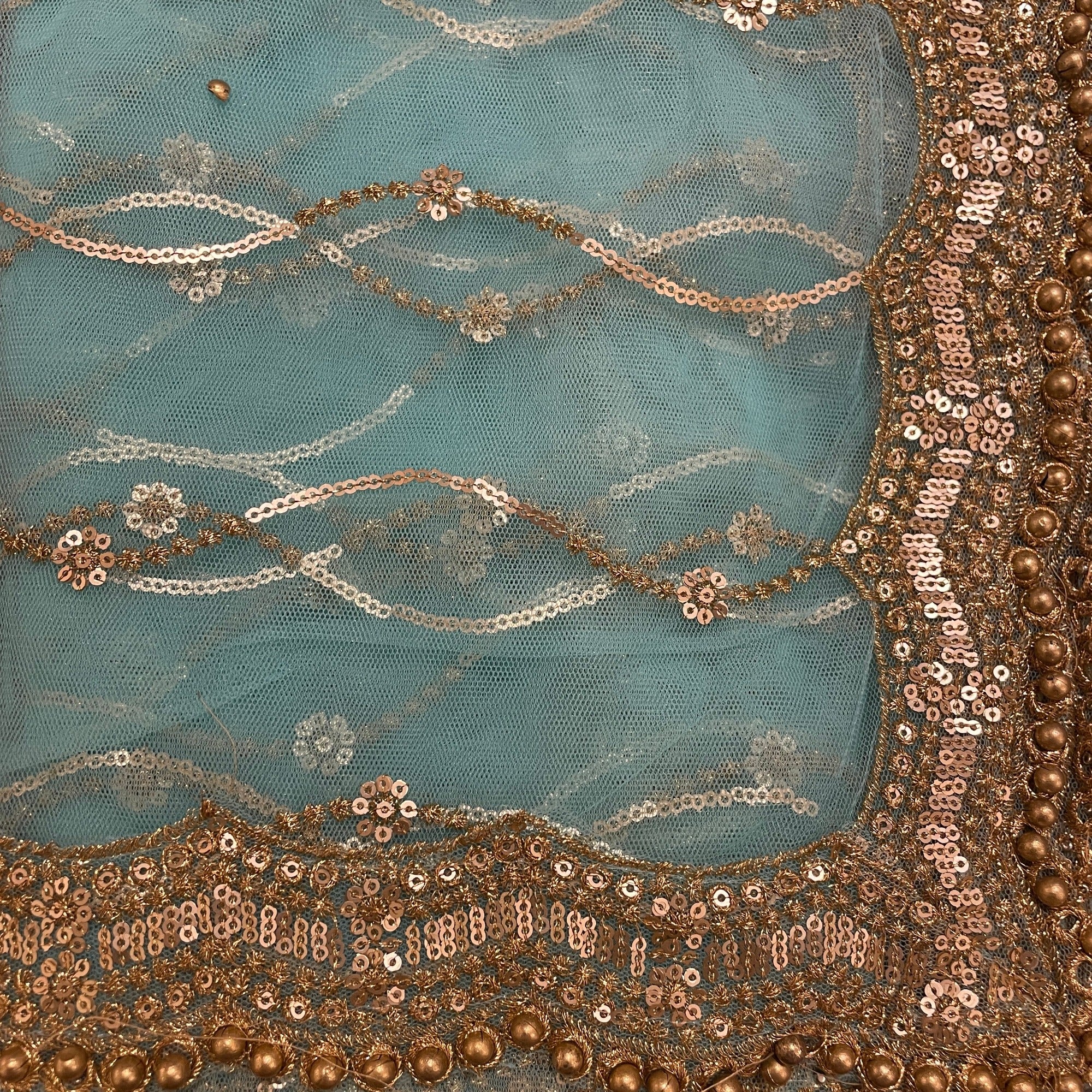 DT Gold Scallop Embroidered Dupatta - Vintage India NYC