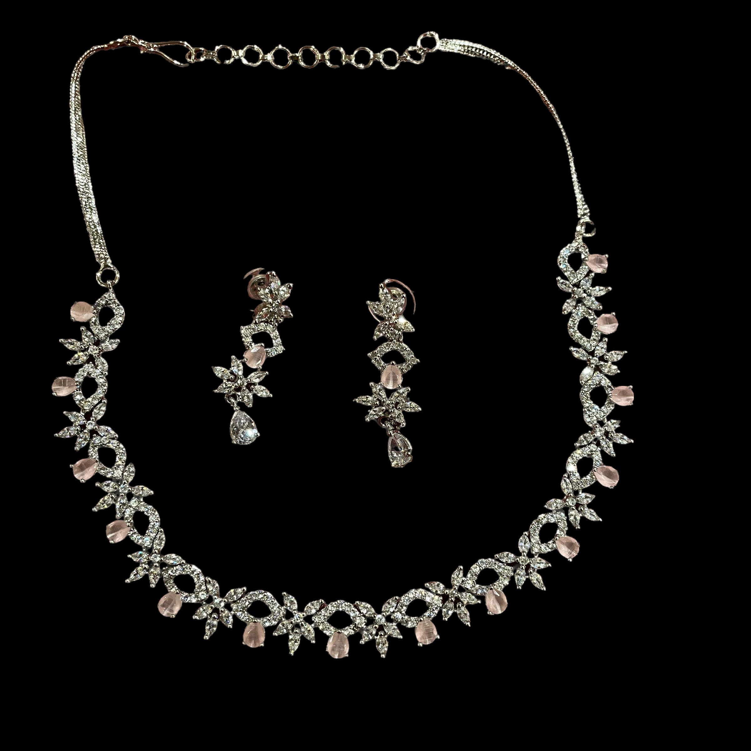 AH Silver White Stone Necklace Sets - Vintage India NYC