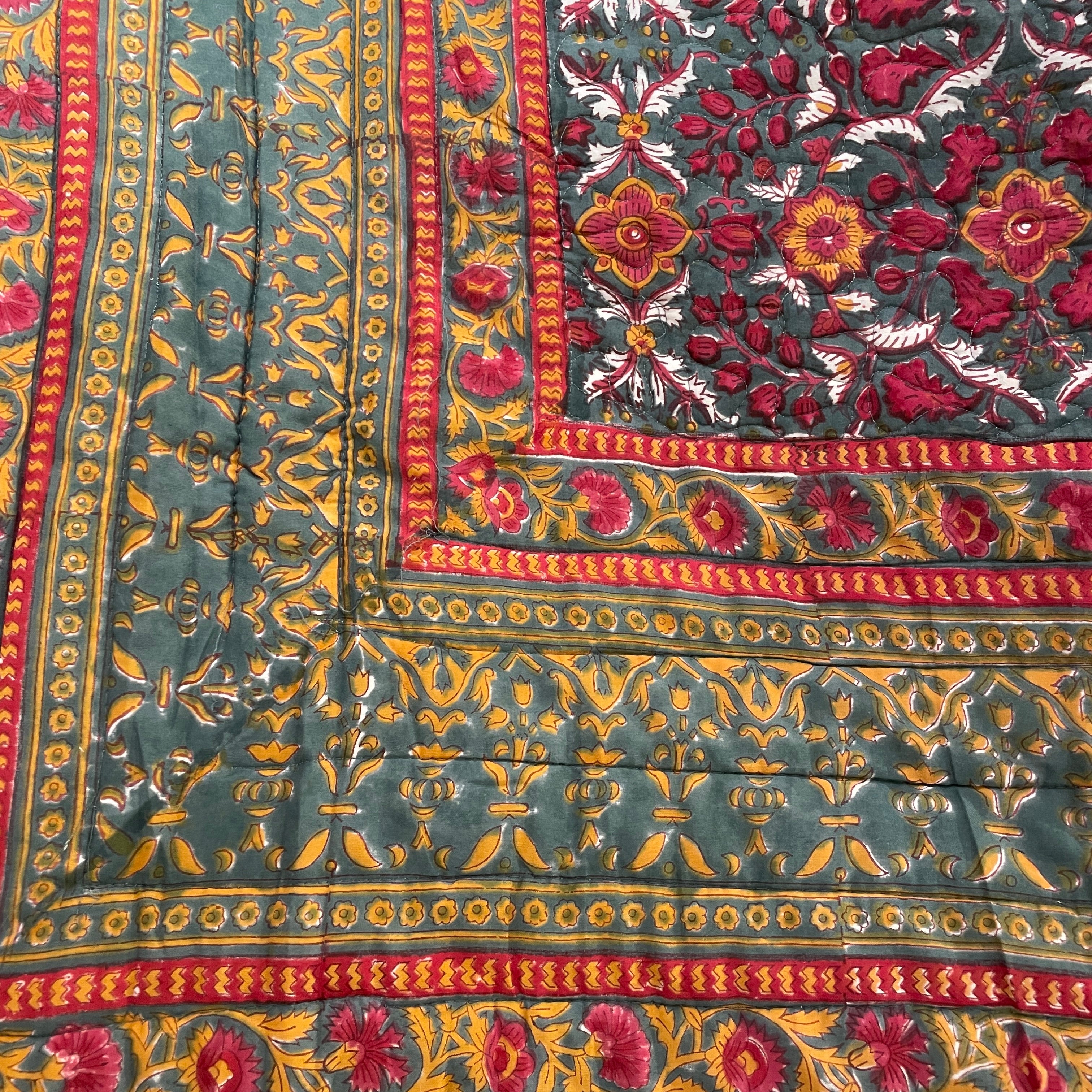 Forest & Red floral Queen Quilt - Vintage India NYC