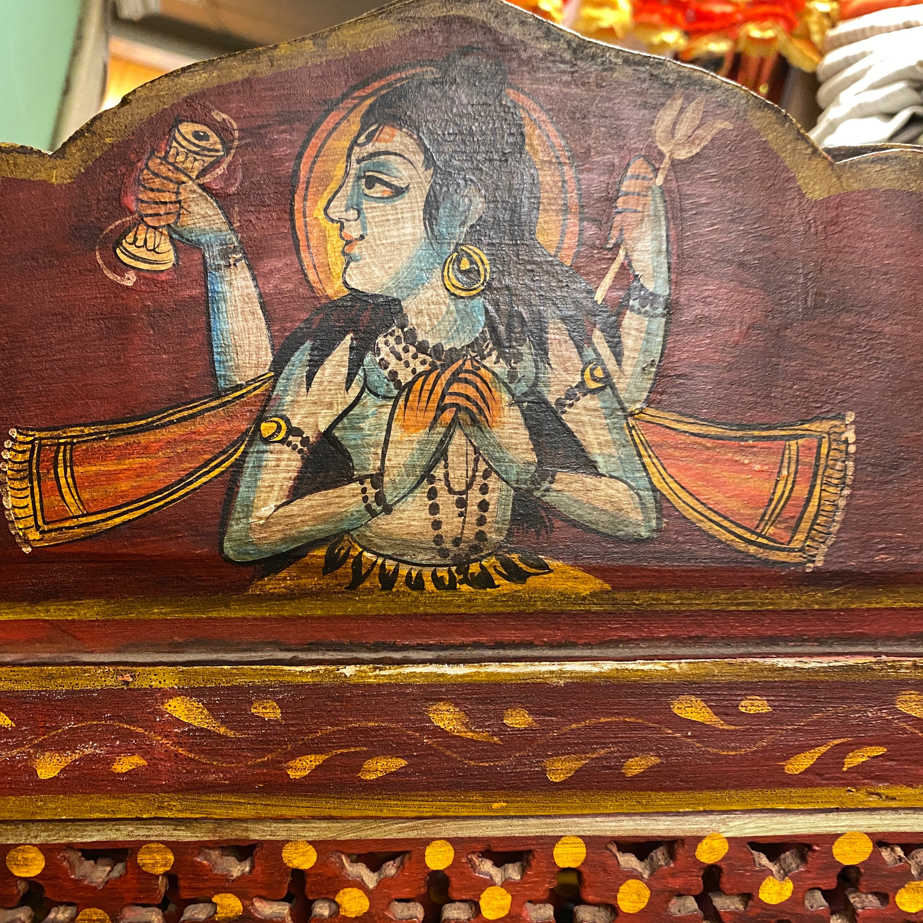 Hand Carved, Hand Painted Wooden Divider - Vintage India NYC
