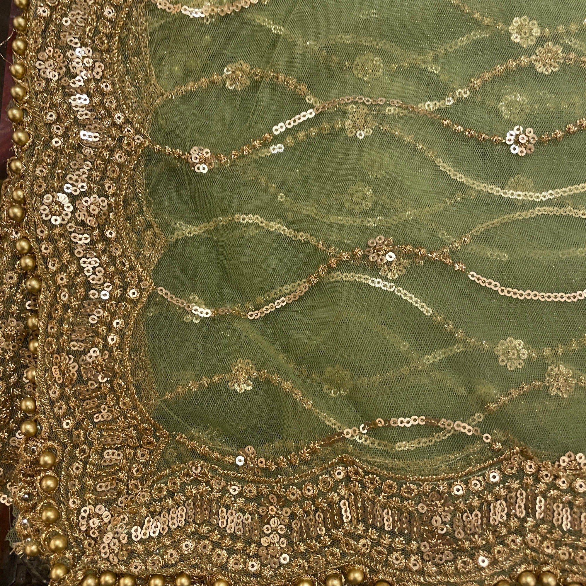 DT Gold Scallop Embroidered Dupatta - Vintage India NYC