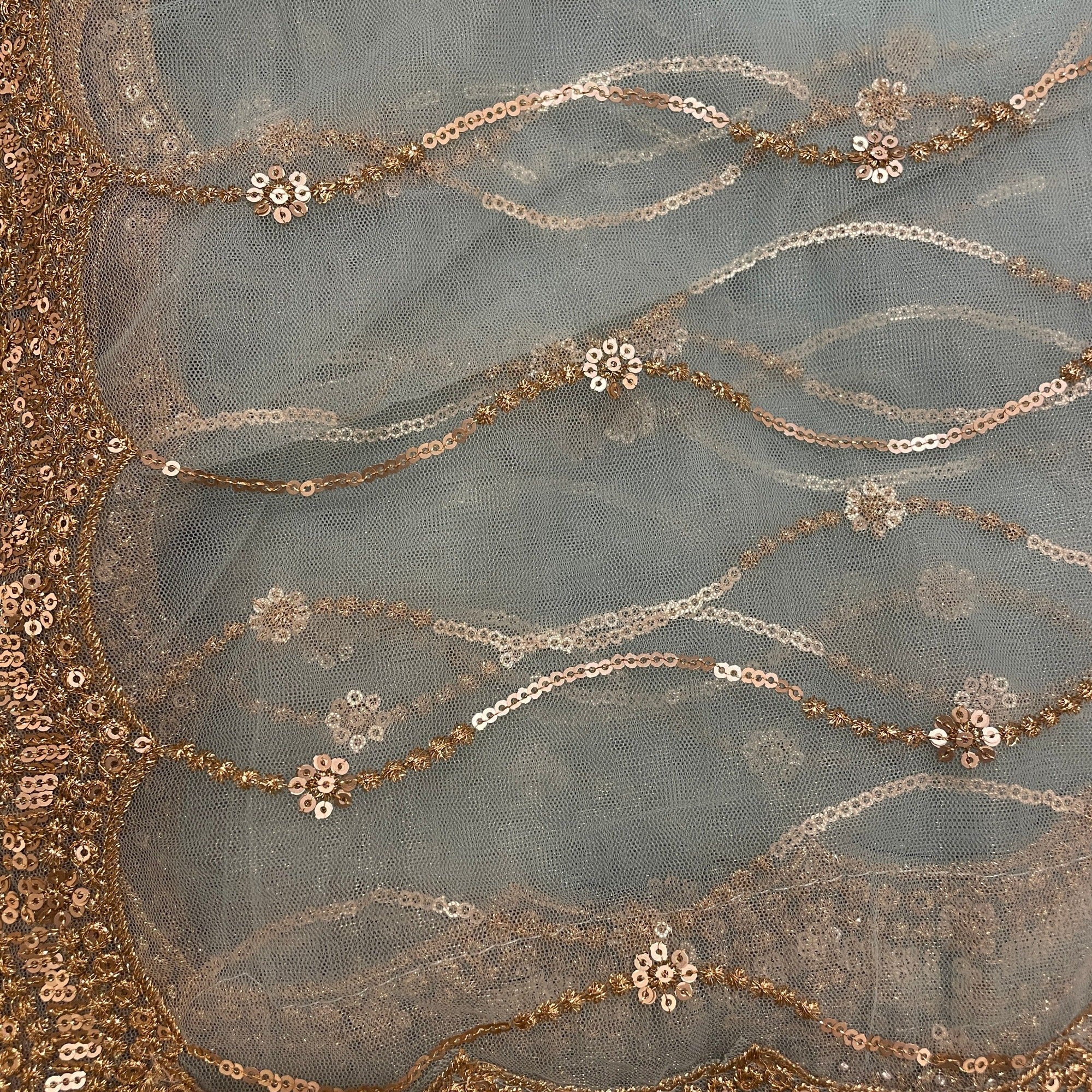 DT Gold Scallop Embroidered Dupatta - Vintage India NYC