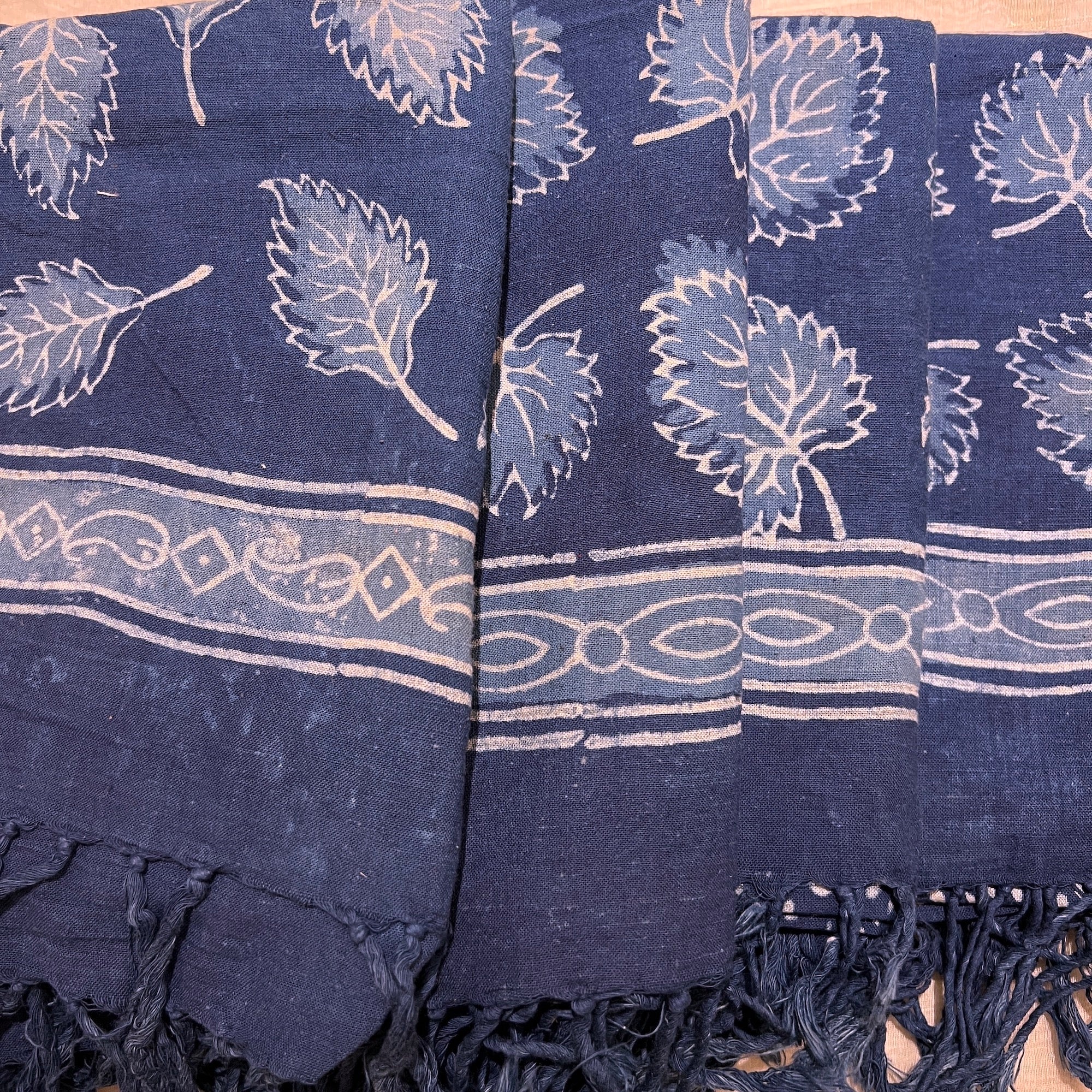 Handwoven Indigo Blockprint Cotton Khadi Shawls - Vintage India NYC