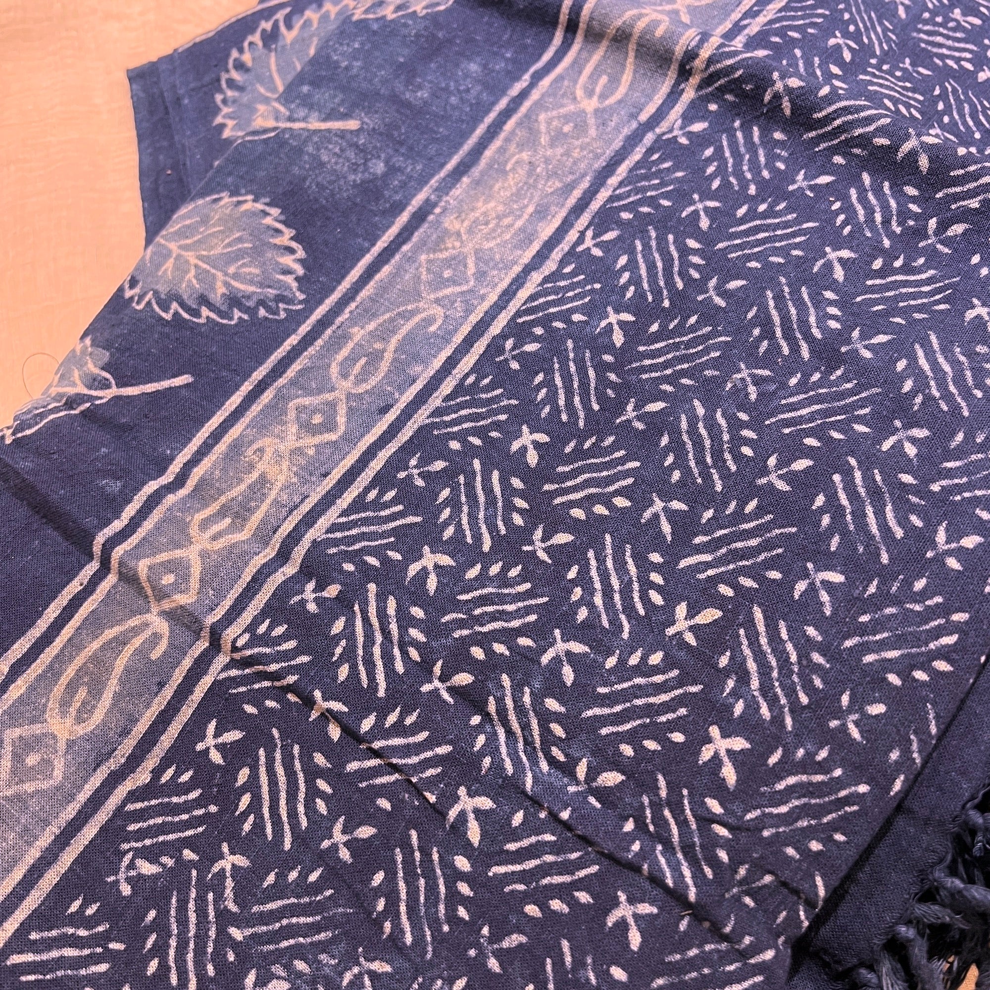 Handwoven Indigo Blockprint Cotton Khadi Shawls - Vintage India NYC
