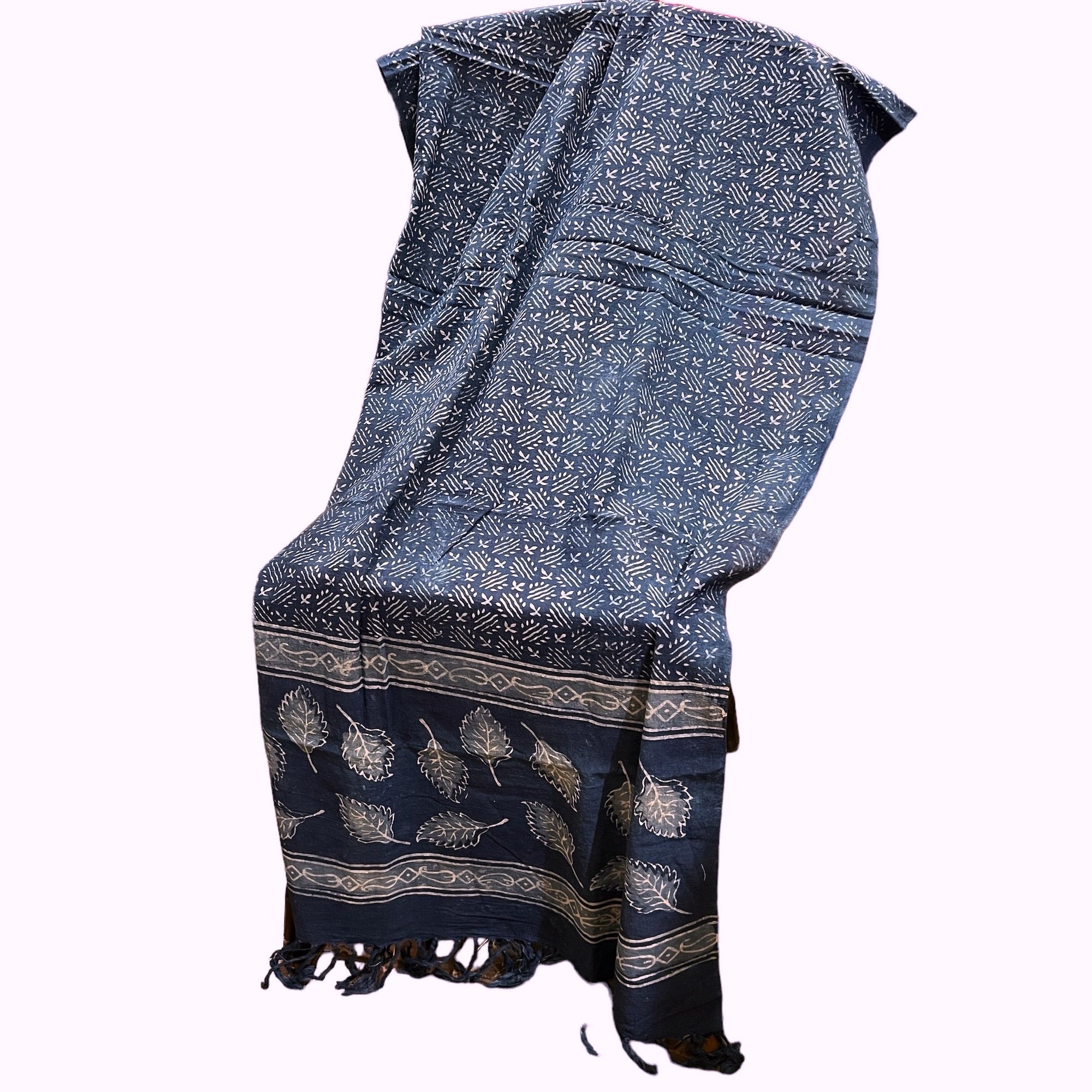 Handwoven Indigo Blockprint Cotton Khadi Shawls - Vintage India NYC