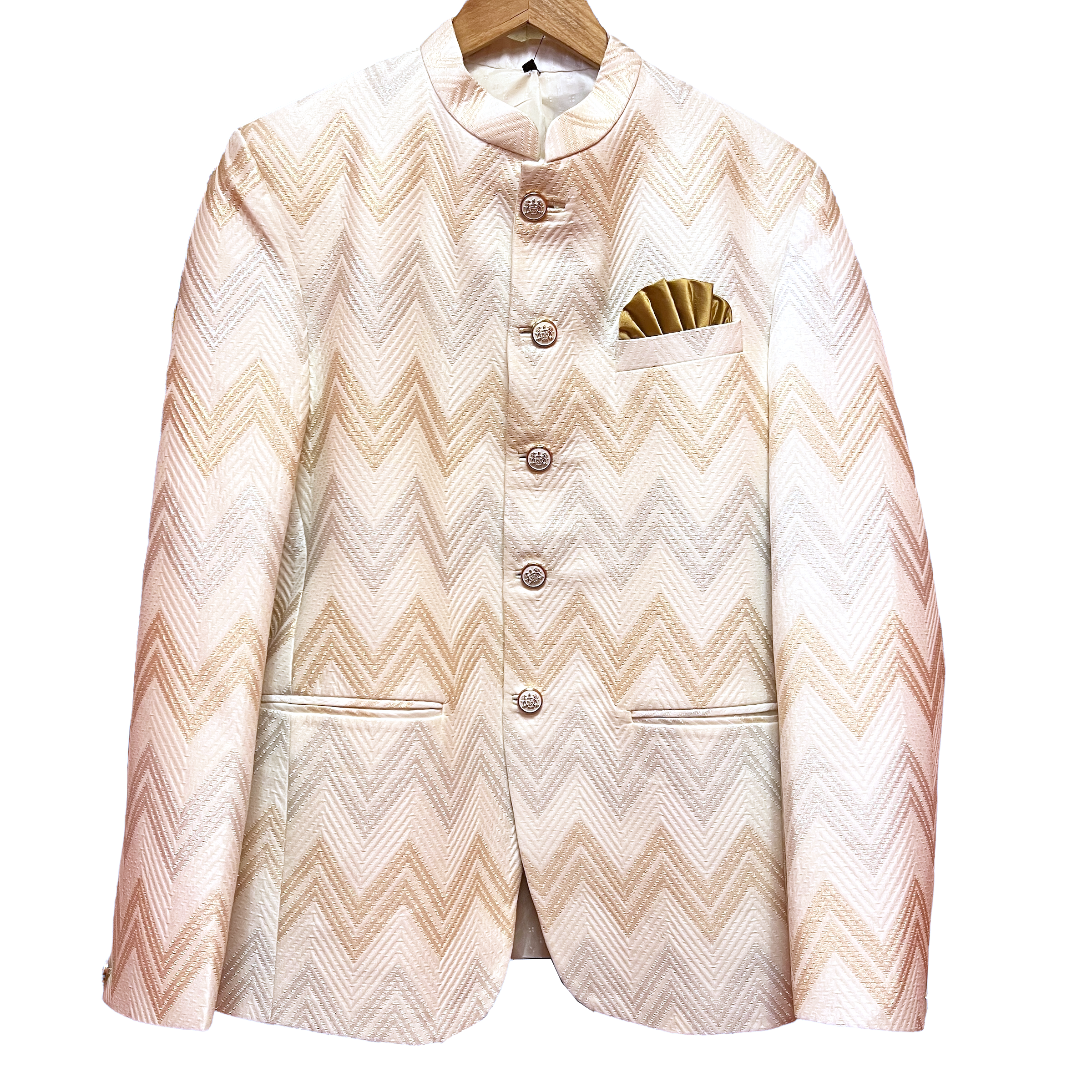 YD Ivory Chevron Jodhpuri Jacket-Size 40 - Vintage India NYC