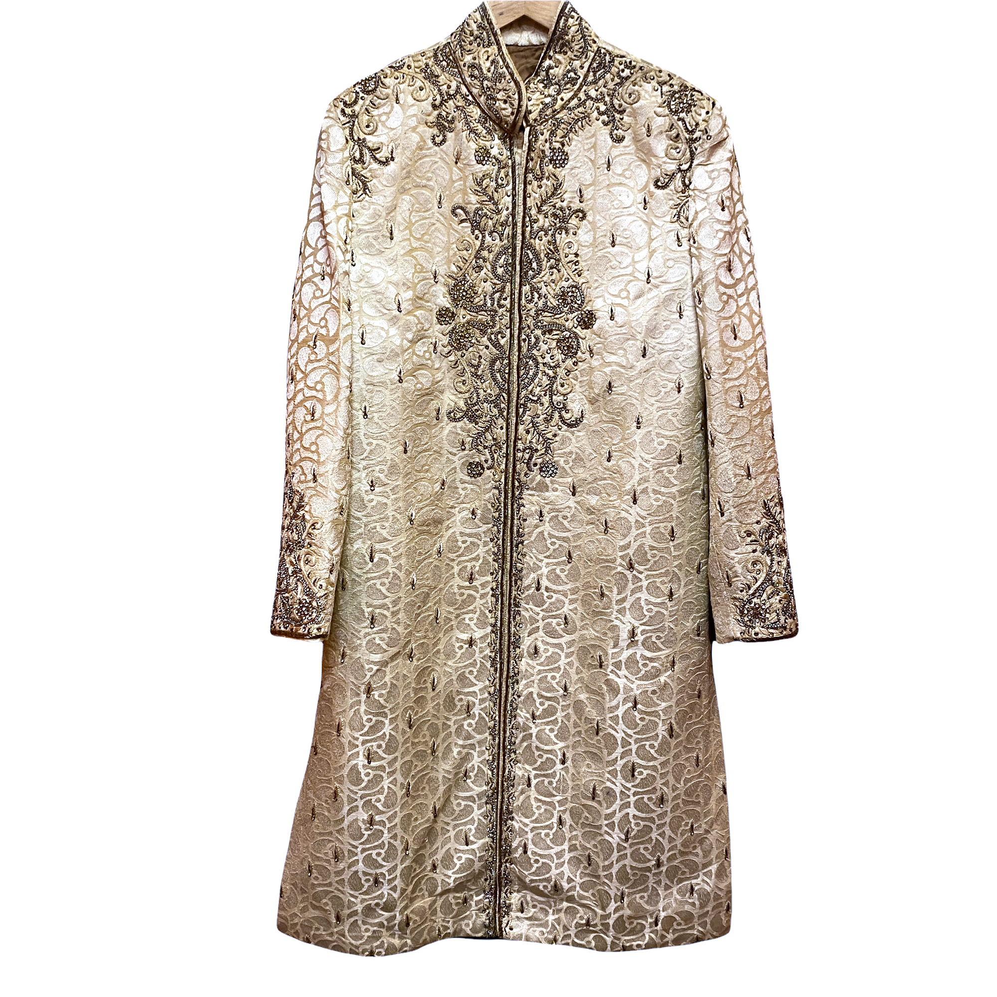 Ivory Cream Jacquard Sherwani - Vintage India NYC